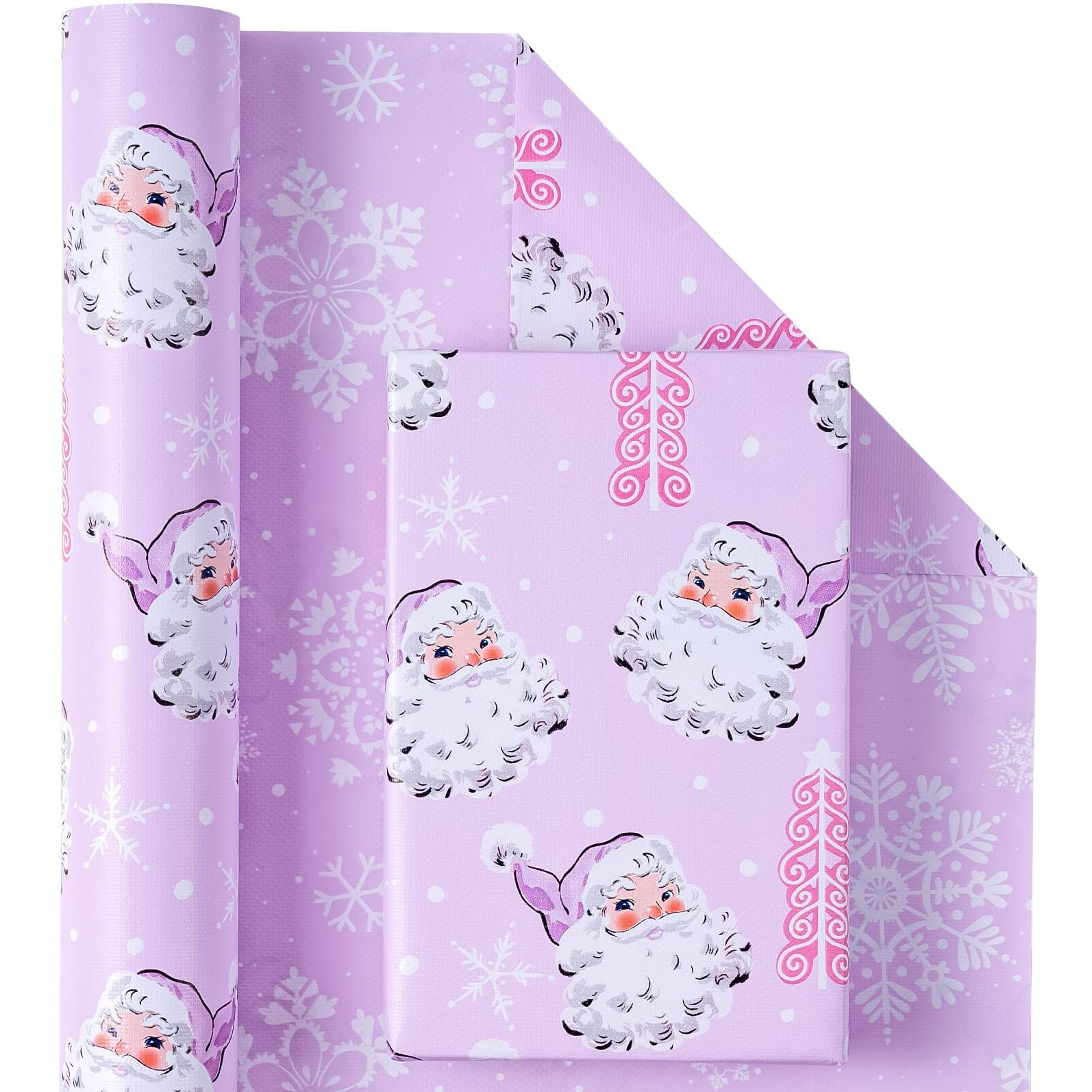Wrapaholic Reversible Christmas Wrapping Paper - Mini Roll - 17 Inch X 33 Feet - Purple Santa Claus Snowflake With Embossed For Christmas  Holiday