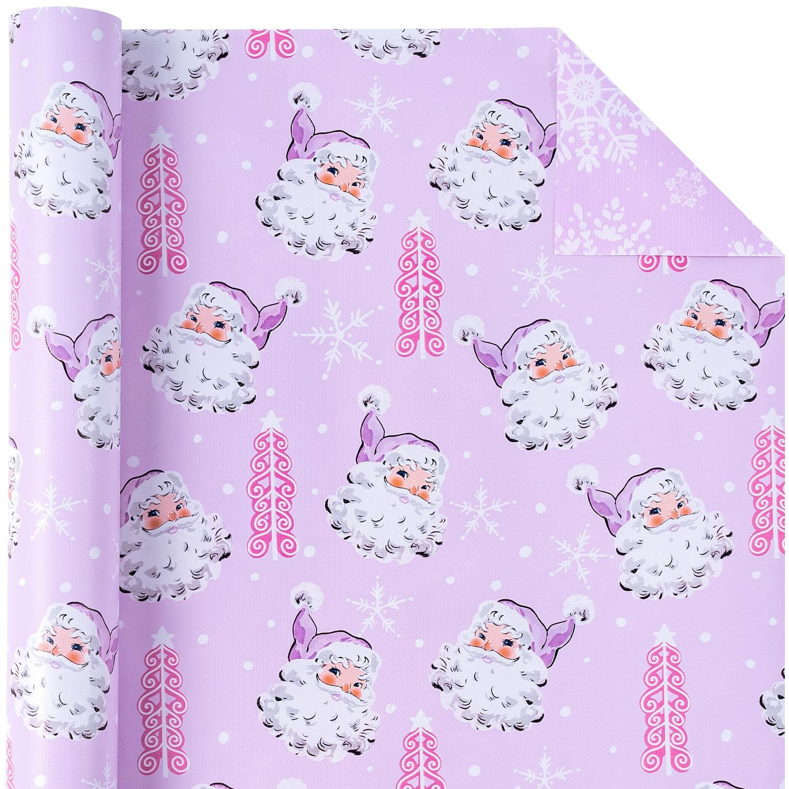 Wrapaholic Reversible Christmas Wrapping Paper - Mini Roll - 17 Inch X 33 Feet - Purple Santa Claus Snowflake With Embossed For Christmas  Holiday