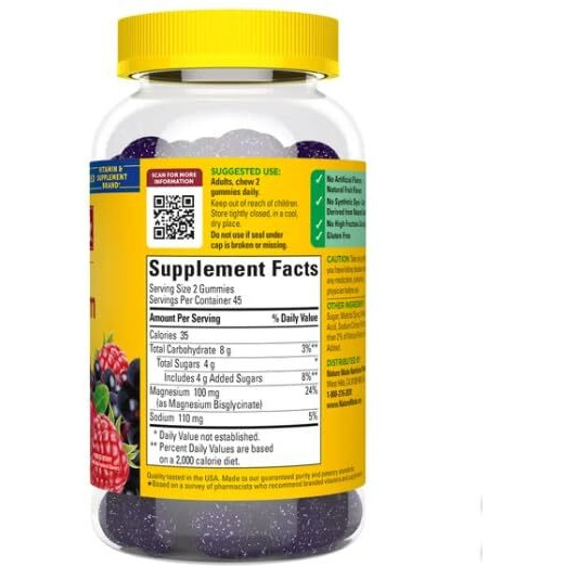 Nature Made High Absorption Magnesium Glycinate Gummies - 100 Mg Per Serving - Supports Muscle Function & Relaxation - Delicious Berry Flavor -90 Gummies