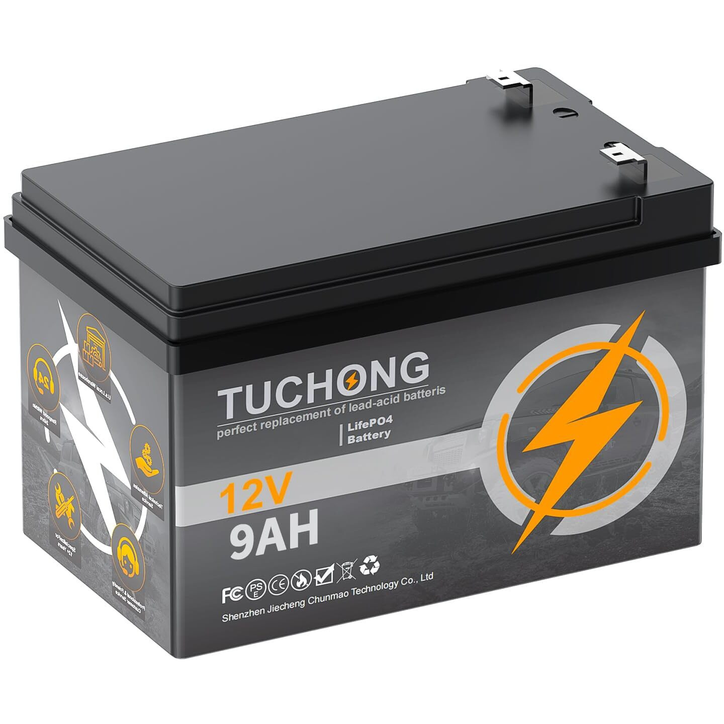 12V 9Ah Lithium Lifepo4 Battery  Rechargeable Battery  Up To 5000+ Deep Cycle Lithium Iron Phosphate Battery Built-In 15Ah Bms  Ideal For Small Ups  Lighting  Solar Power  Fish Finder  Energy Storage