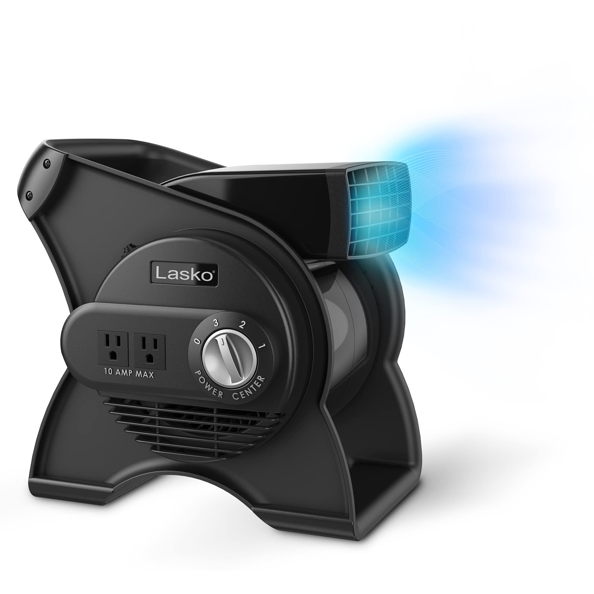 Lasko 12  Utility Fan For Job Site Or Home Use  289 Cfm  Pivoting High Velocity Blower Fans  3 Speeds  2 Accessory Outlets 120V  Black  U12104