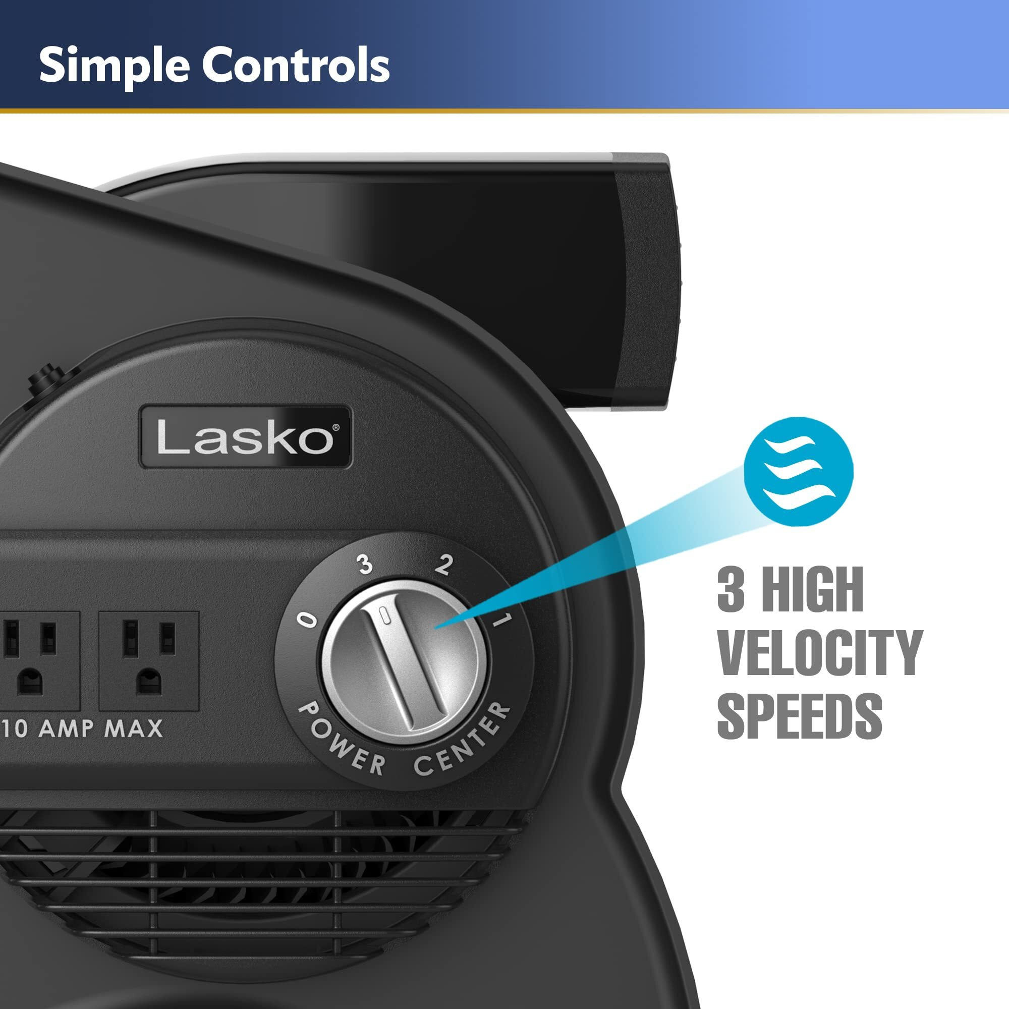 Lasko 12  Utility Fan For Job Site Or Home Use  289 Cfm  Pivoting High Velocity Blower Fans  3 Speeds  2 Accessory Outlets 120V  Black  U12104