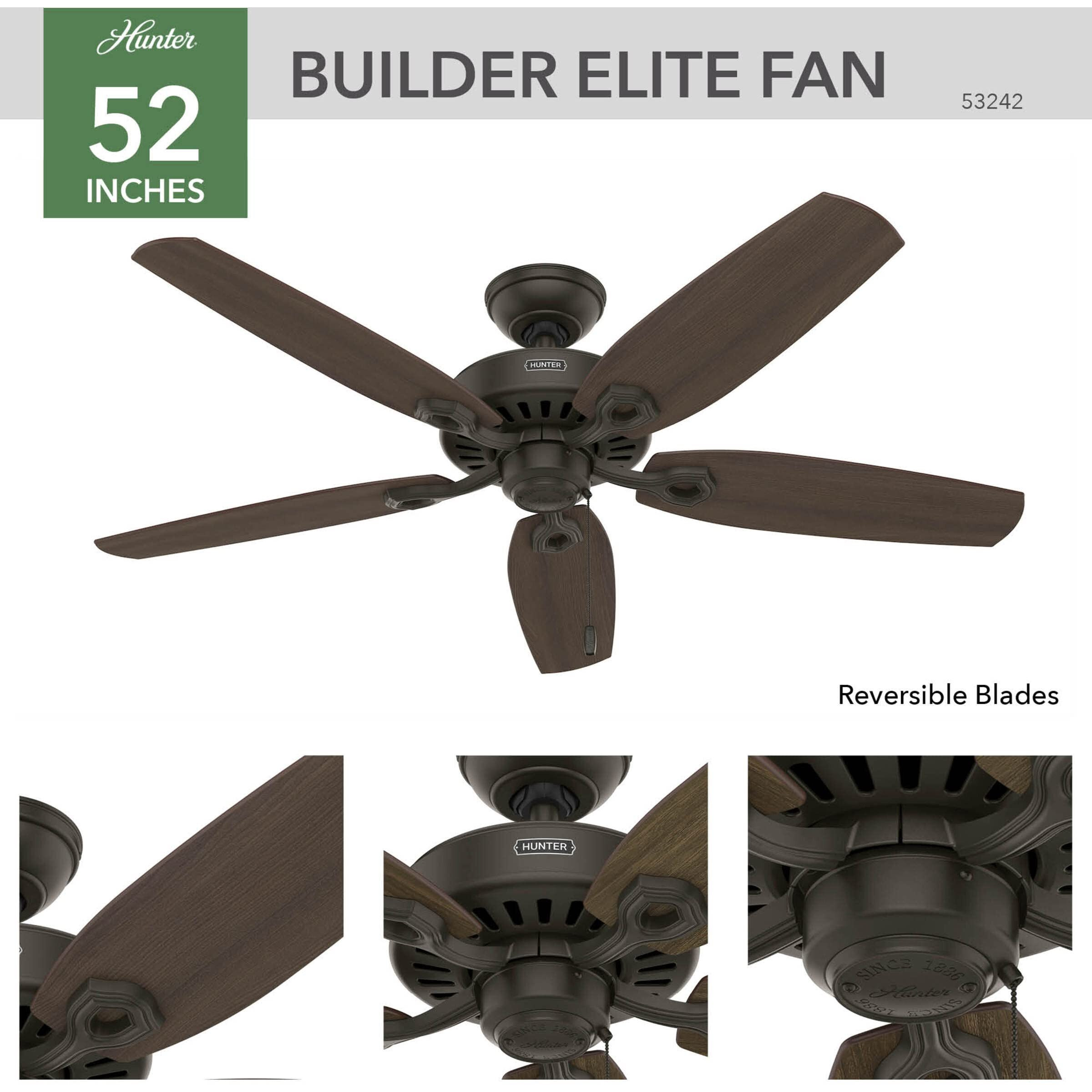 Hunter Fan Company Fan Builder Elite Indoor Ceiling Fan With Pull Chain Control  Metal  New Bronze Finish  52 Inch