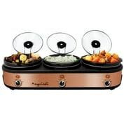 Megachef Triple 2.5 Quart Slow Cooker And Buffet Server In Brushed Copper And Black Finish With 3 Ceramic Cooking Pots And Removable Lid Rests