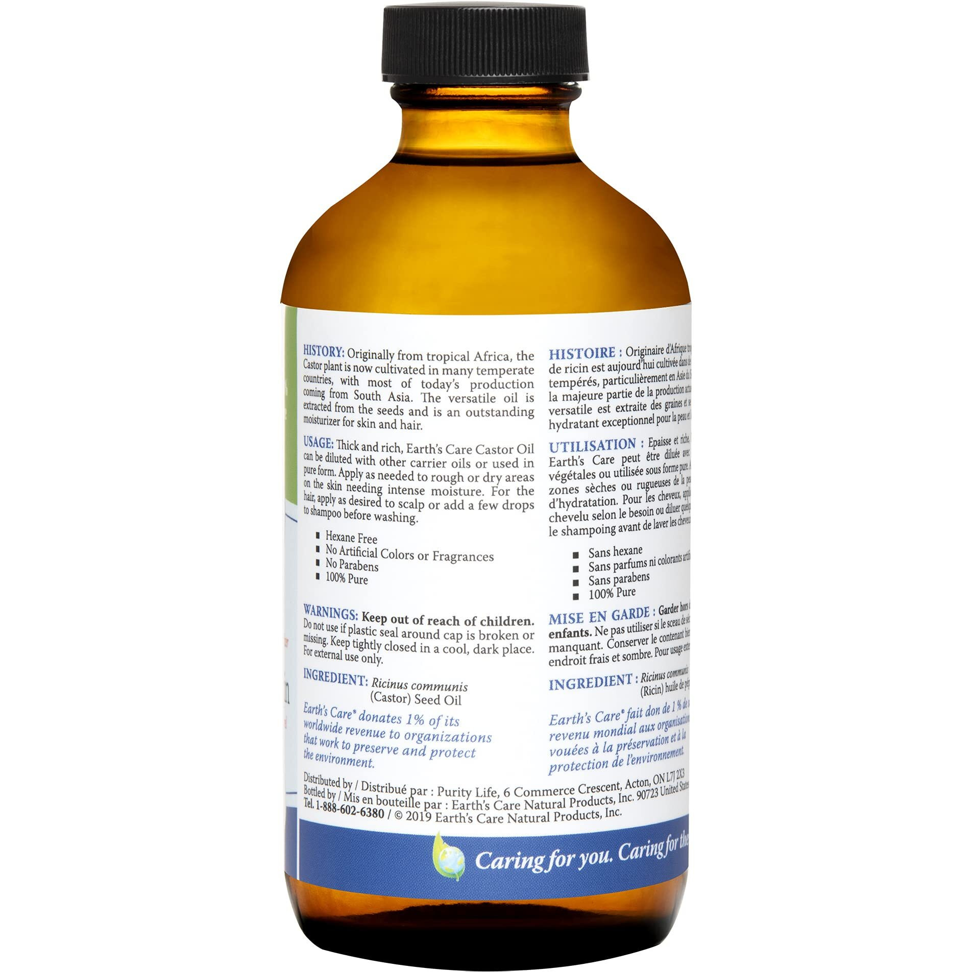 Earth's Care Castor Oil - 100% Pure Castor Oil Expeller Pressed - All Natural Nourishing Moisturizer - 8 Fl Oz