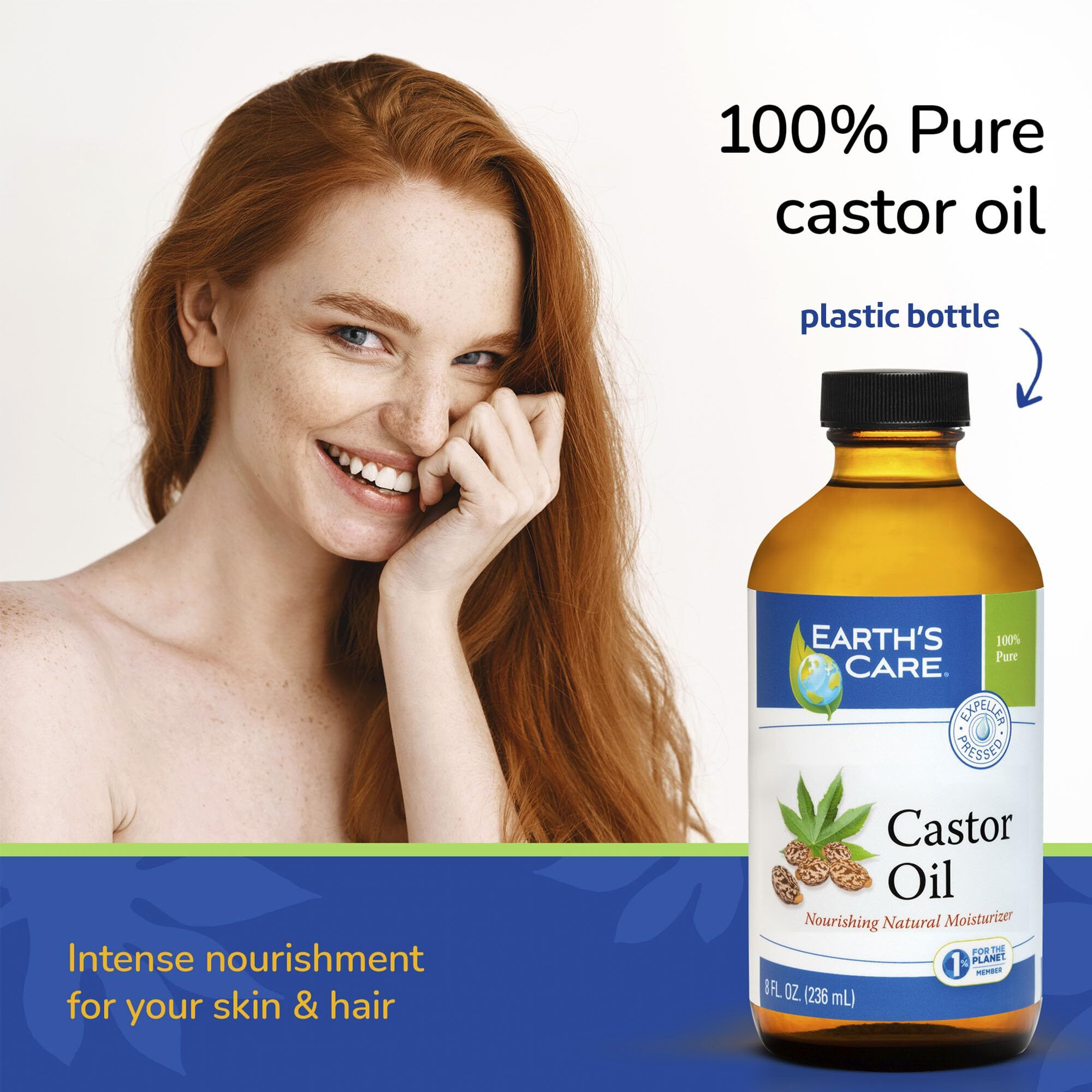 Earth's Care Castor Oil - 100% Pure Castor Oil Expeller Pressed - All Natural Nourishing Moisturizer - 8 Fl Oz