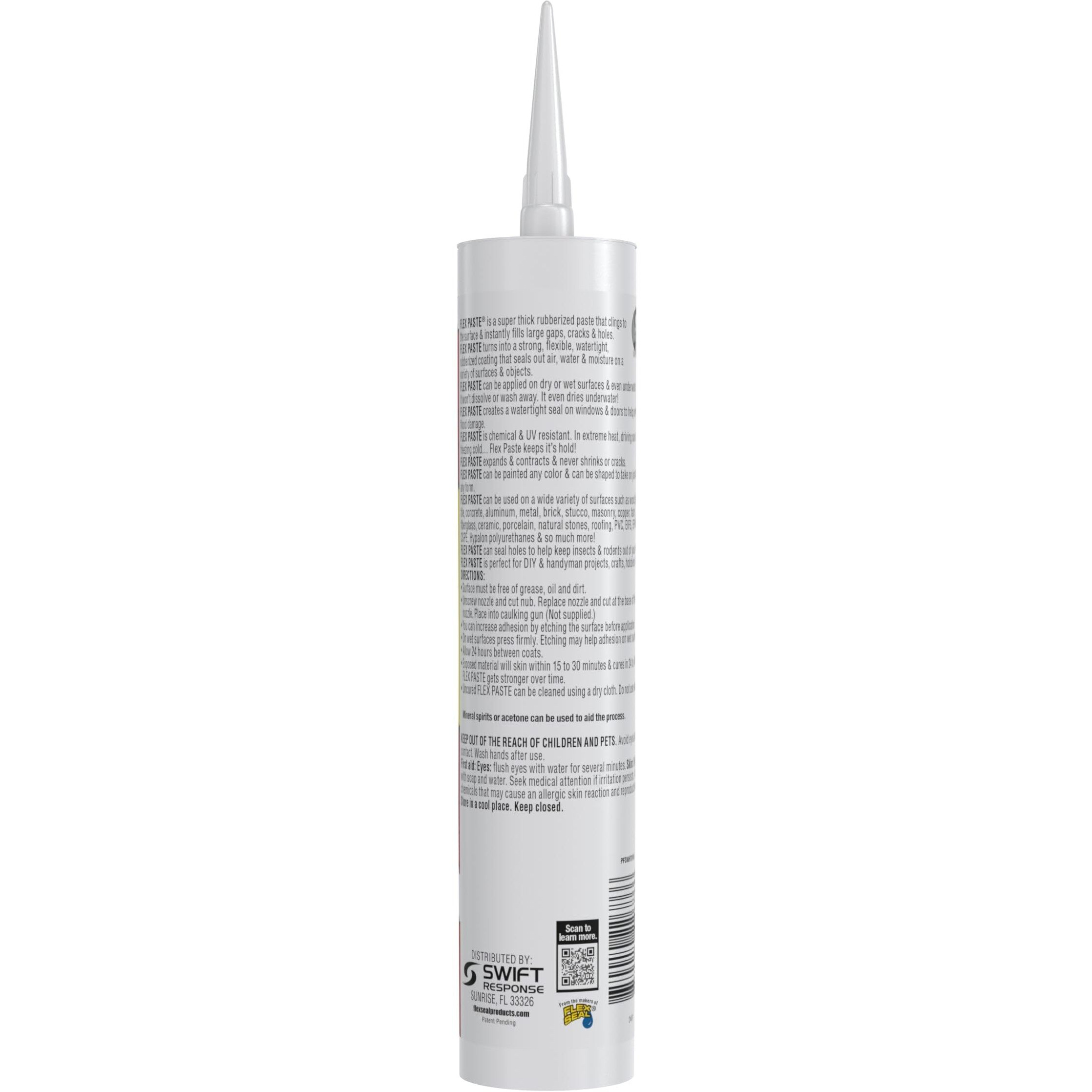 Flex Paste  Cartridge  White  Waterproof Paintable Putty  Spackle Sealant  Fill Gaps Cracks Holes - Block Out Water And Air - Uv Resistant - Walls  Drywall  Epdm  Concrete  Roof  Rv Repairs