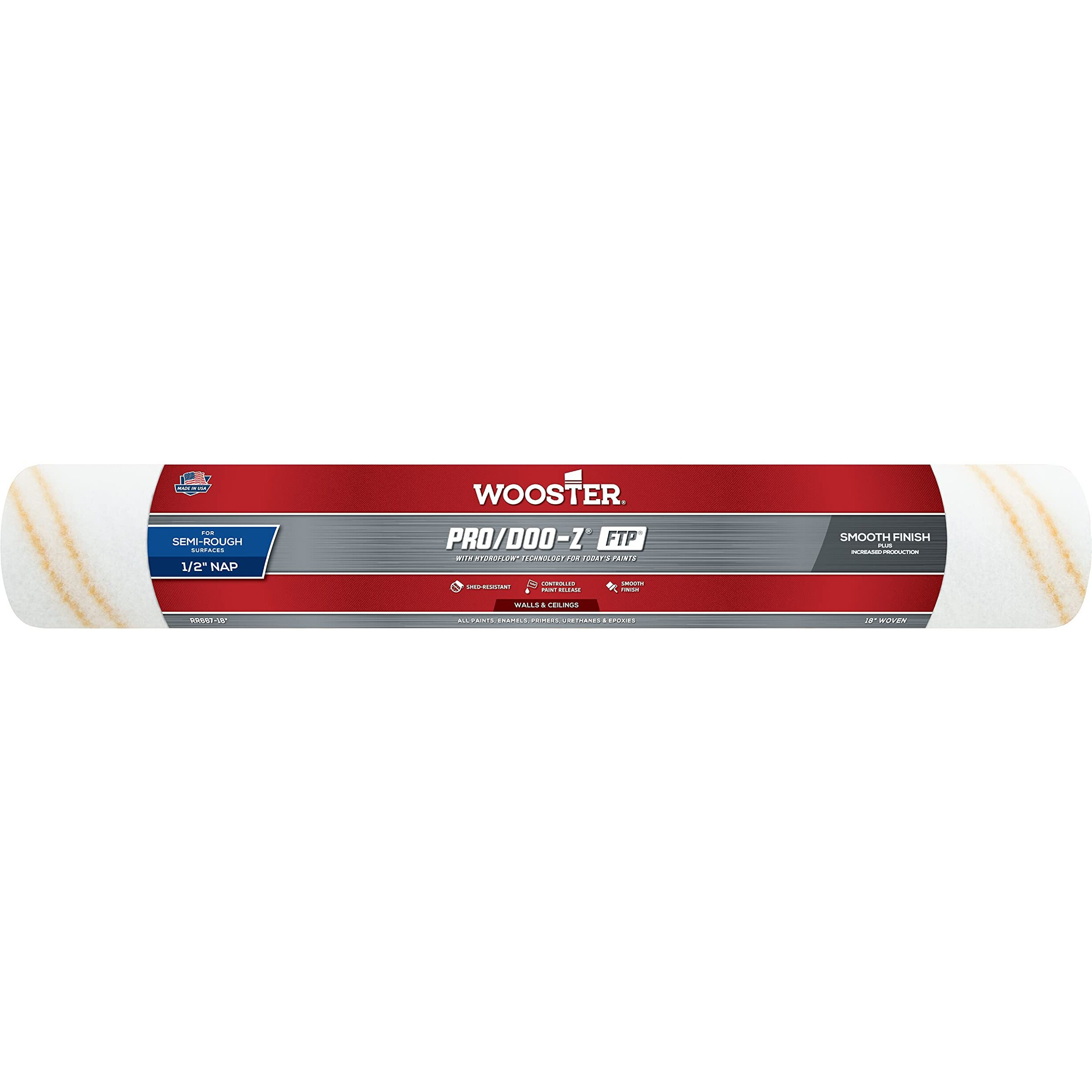 Wooster Brush Rr667-18 Inch Pro Doo Z Ftp Roller Cover  1/2-Inch Nap