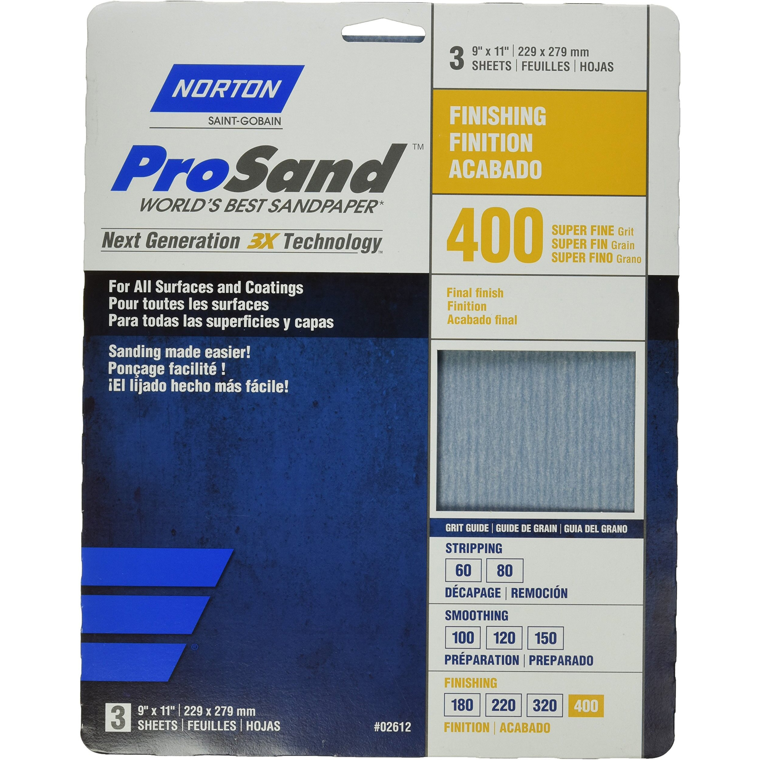 Norton 2612 02612 9 X 11-Inch 400 Grit 3X High Performance Sheets  3-Pack  No Size  No Color
