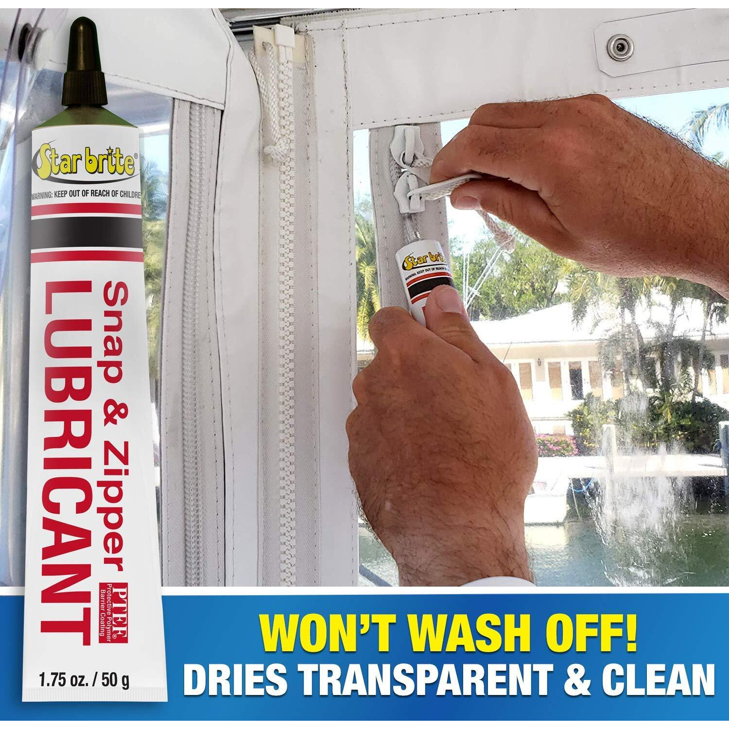 Star Brite Snap & Zipper Lubricant - Clear  Non-Staining For Clothes  Jeep Tops  Wetsuits  Dive Suits  Gear Bags  Coolers  Biminis  Cushion Covers & More 1.75 Oz (089102)
