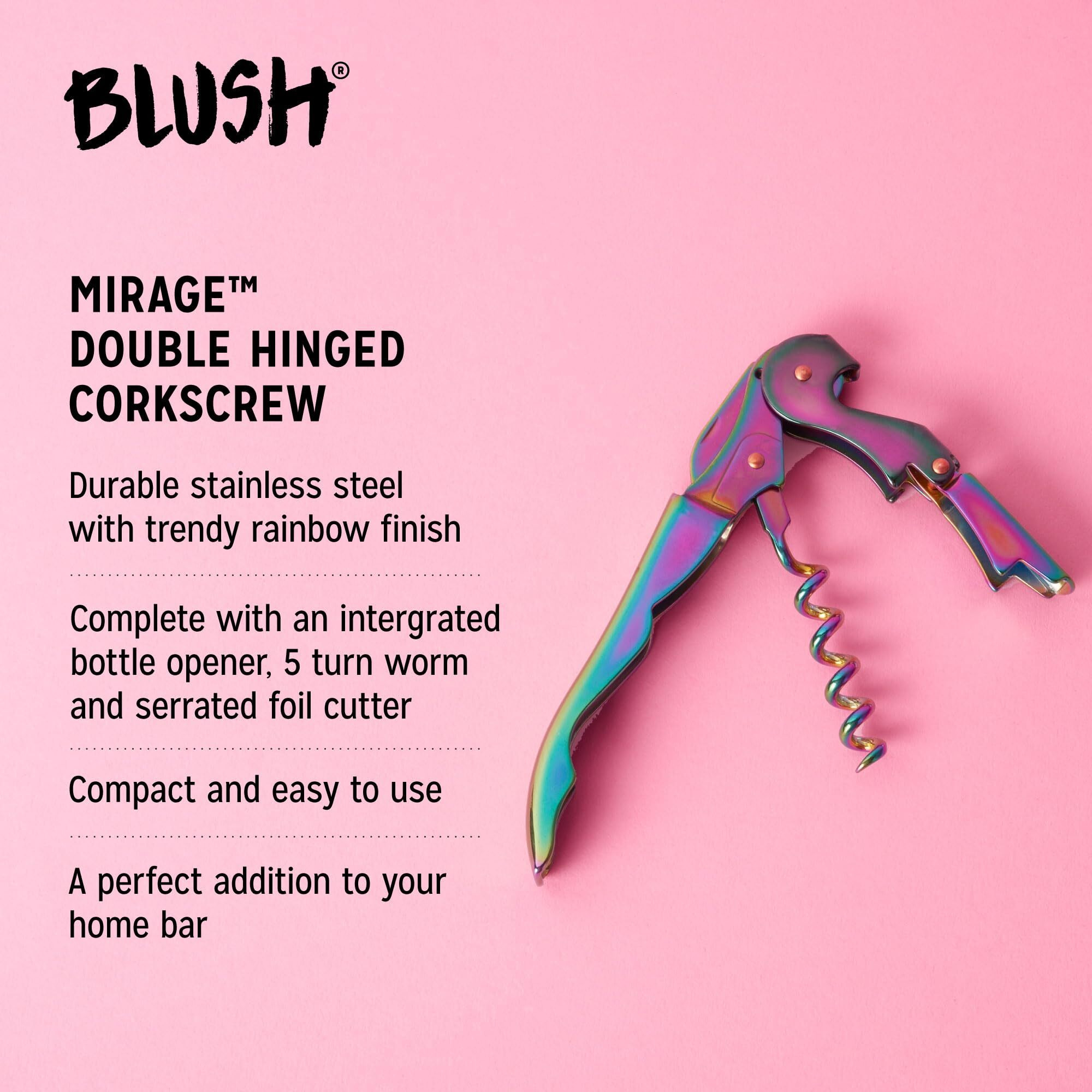 Blush Mirage Double Hinged Waiters Corkscrew Wine Opener Manual With Foil Cutter  Travel Corkscrews  Home Bar Accessories  Bartender Tools  Set Of 1