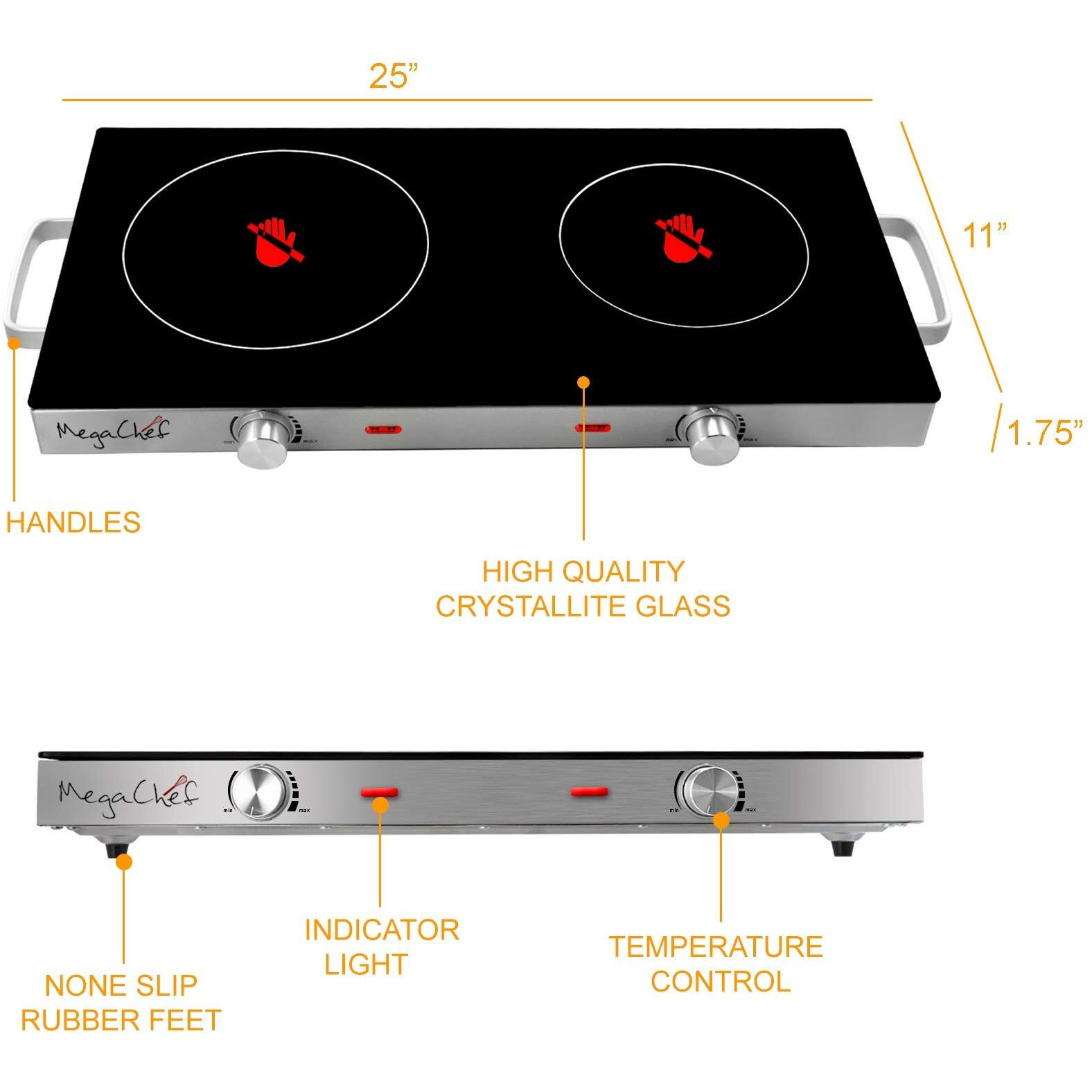 Megachef Ceramic Infrared Double Cooktop  25 Inch  Black