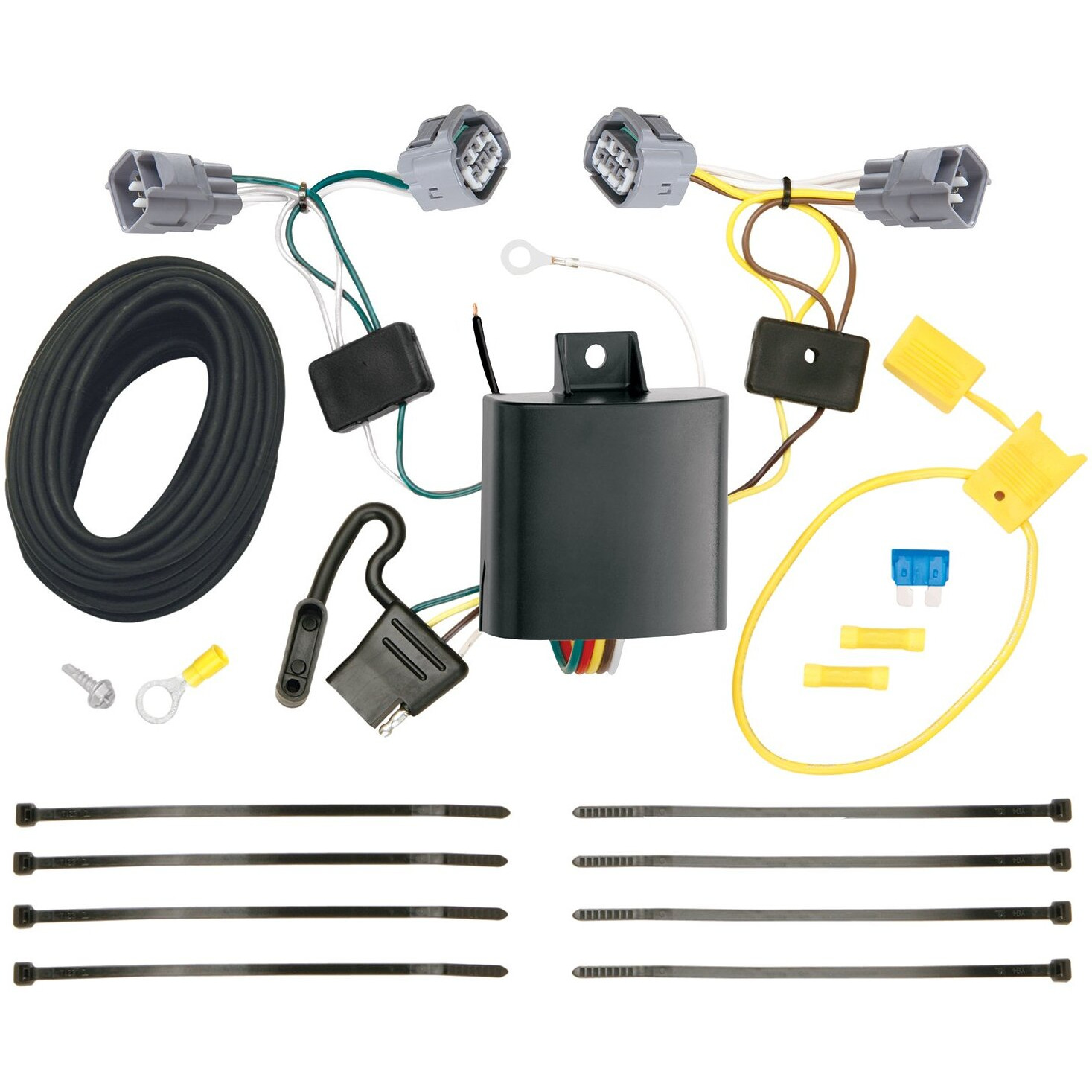 Tekonsha T-One T-Connector Harness  4-Way Flat  Compatible With Select Jeep Cherokee Black