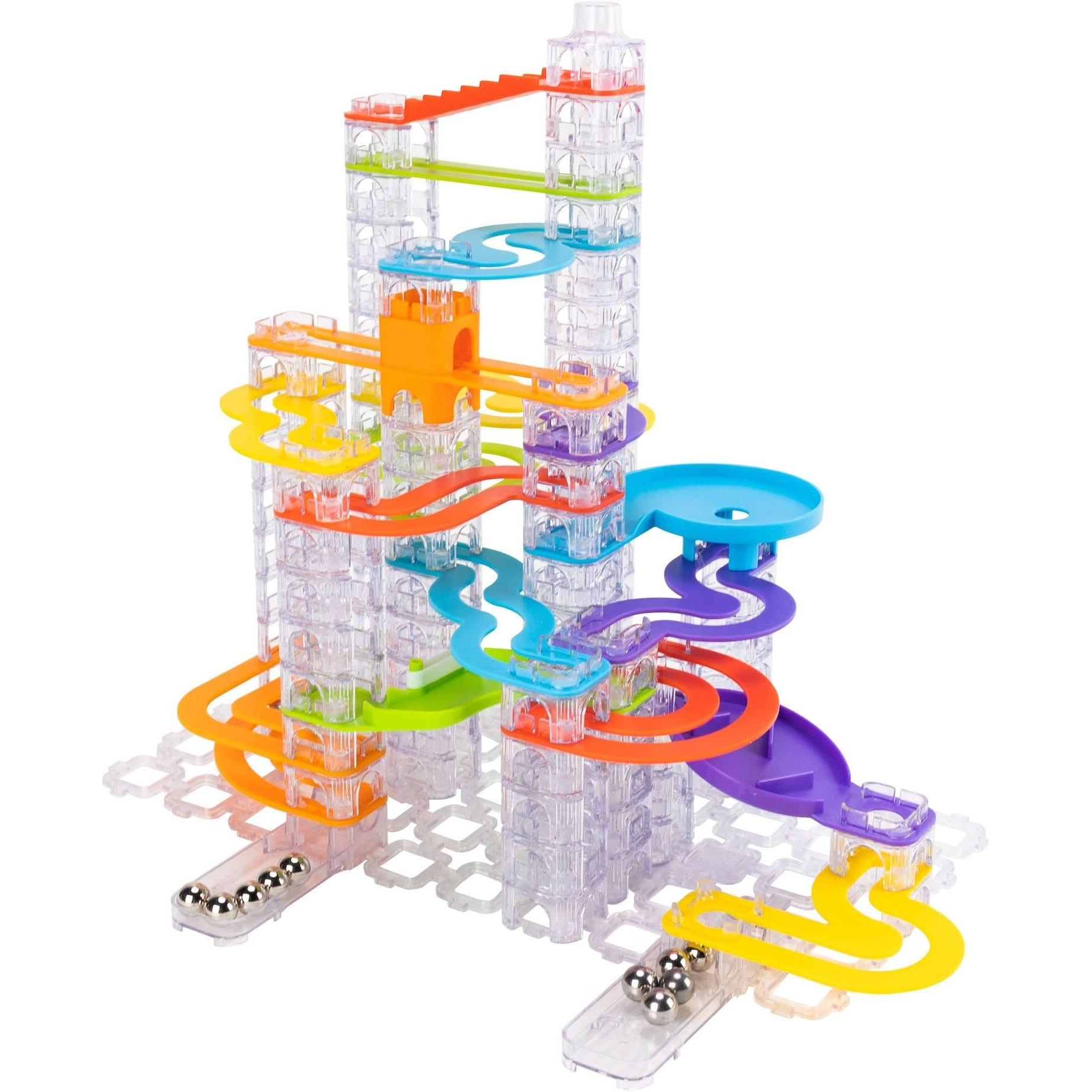 Fat Brain Toys Trestle Tracks Deluxe Marble Run Set  124-Piece Modular Marble Track  Toys For Kids  Marble Set  Girl And Boy Toys  Fun Toys For Ages 8-13+