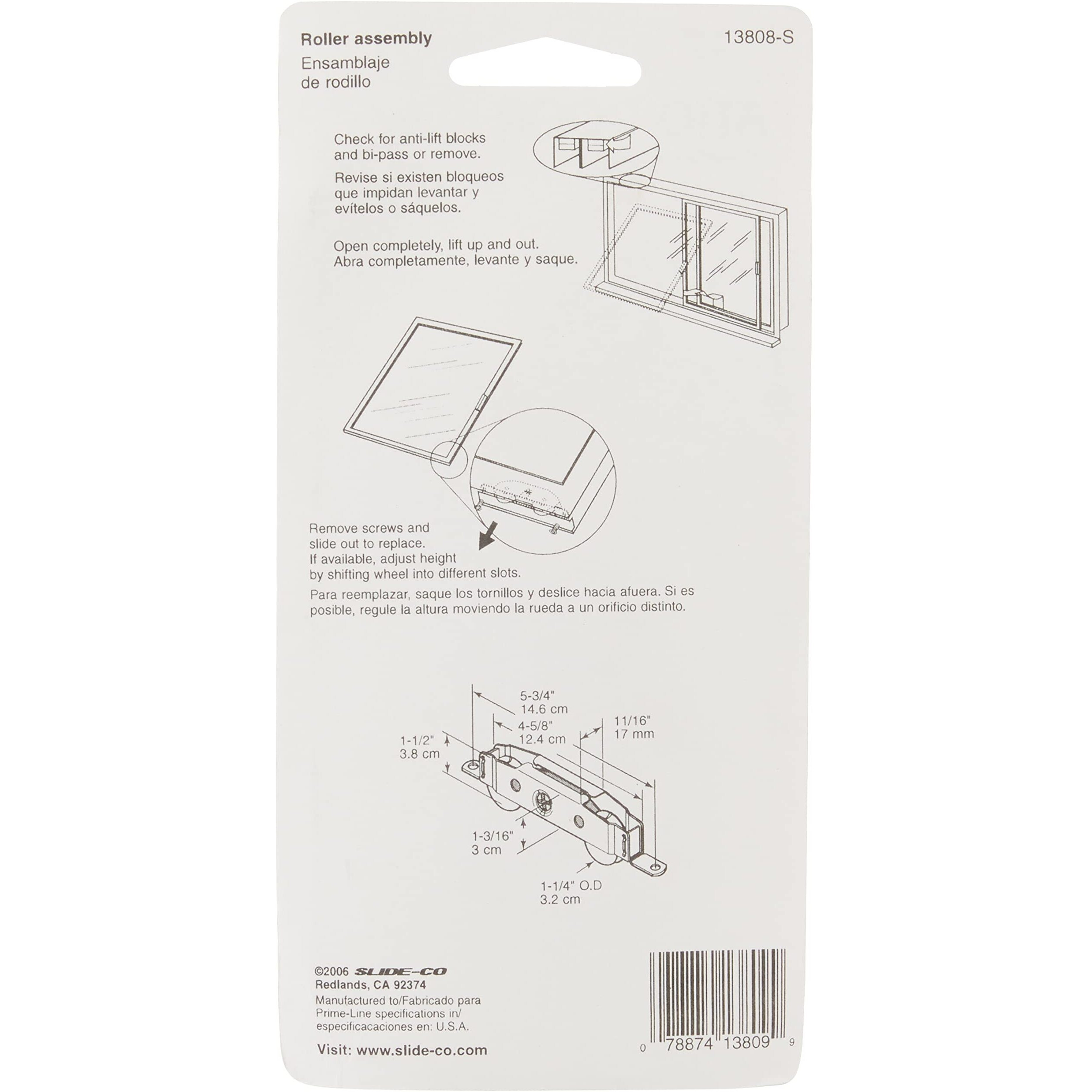 Slide-Co 13808-S Sliding Patio Door Roller Assembly  1-1/4 In. Wheel Diameter  Steel Ball Bearing Wheels (Single Pack)