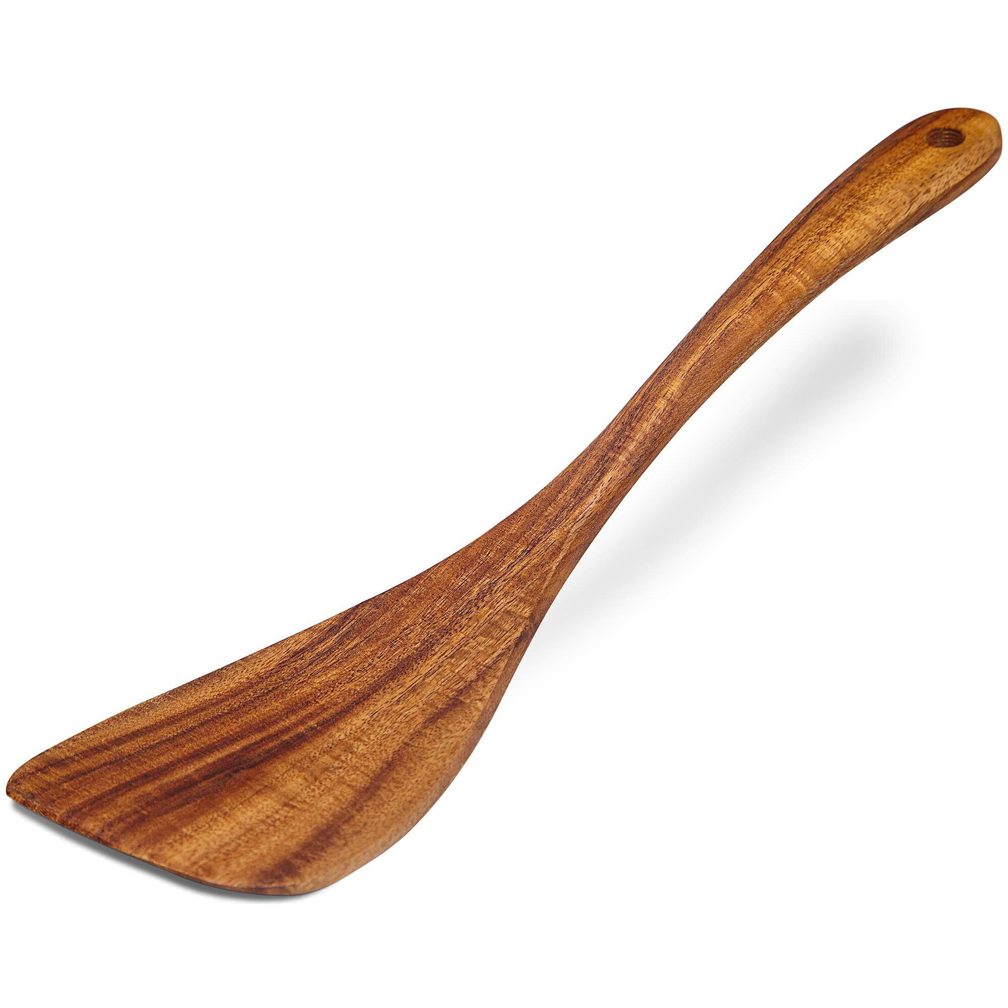 Jilla-Hla Wooden Spatula Wooden Turner Acacia Wood Long Handle Flat Frying Spatula Handmade For Kitchen Cookware (Frying Spatula)