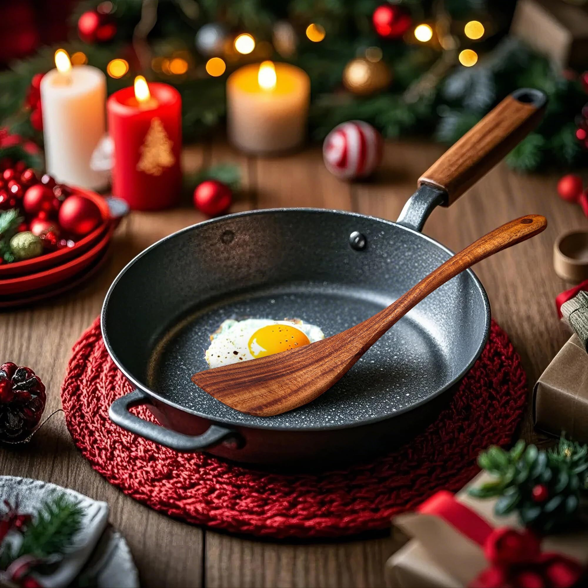 Jilla-Hla Wooden Spatula Wooden Turner Acacia Wood Long Handle Flat Frying Spatula Handmade For Kitchen Cookware (Frying Spatula)