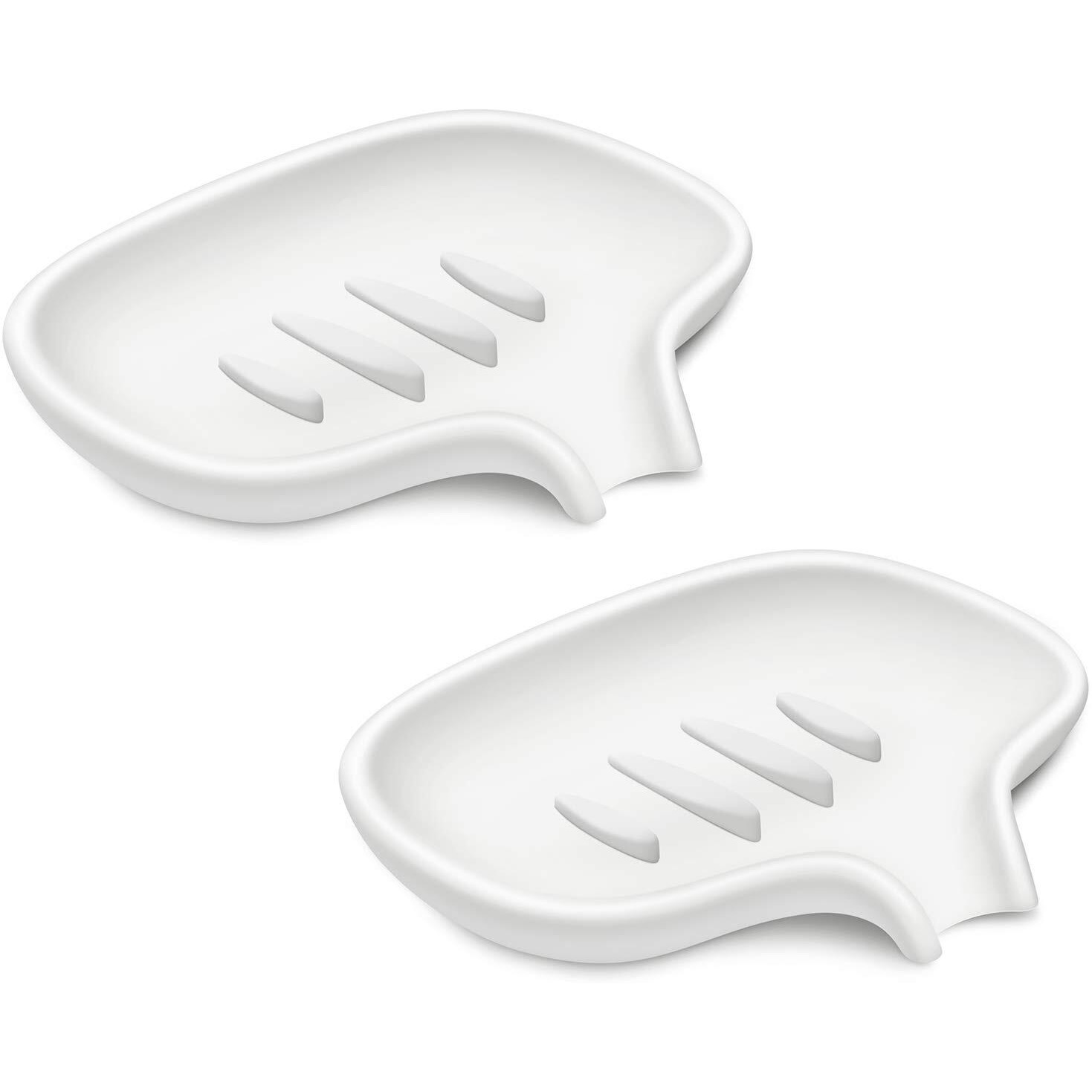 Subekyu Silicone Soap Dish For Bathroom Bar Soap Holder For Shower With Draining Tray  Waterfall Soap Tray For Kitchen Sink  Set Of 2 (2 * White)