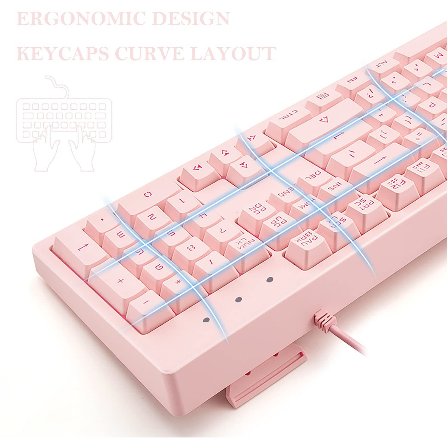 Basaltech Pink Keyboard With 7-Color Led Backlit  104 Keys Quiet Silent Light Up Keyboard  19-Key Anti-Ghosting Cheap Gaming Keyboard Mechanical Feeling Waterproof Wired Usb For Computer  Mac  Laptop