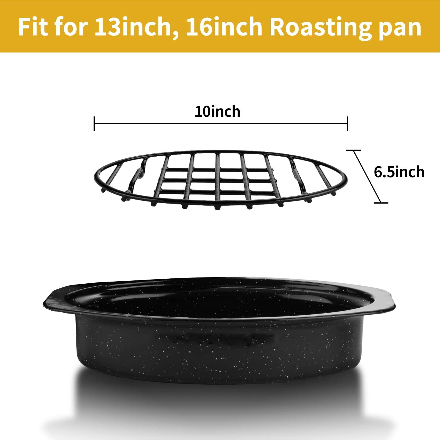 Dimeshy Roasting Rack  Black With Integrated Feet  Enamel Finished  Nonstick  Fit For 13 Inches Oval Roasting Pan  Safety  Dishwasher  Great For Basting  Cooking  Drying  Cooling Rack.(10 X 6.5 )