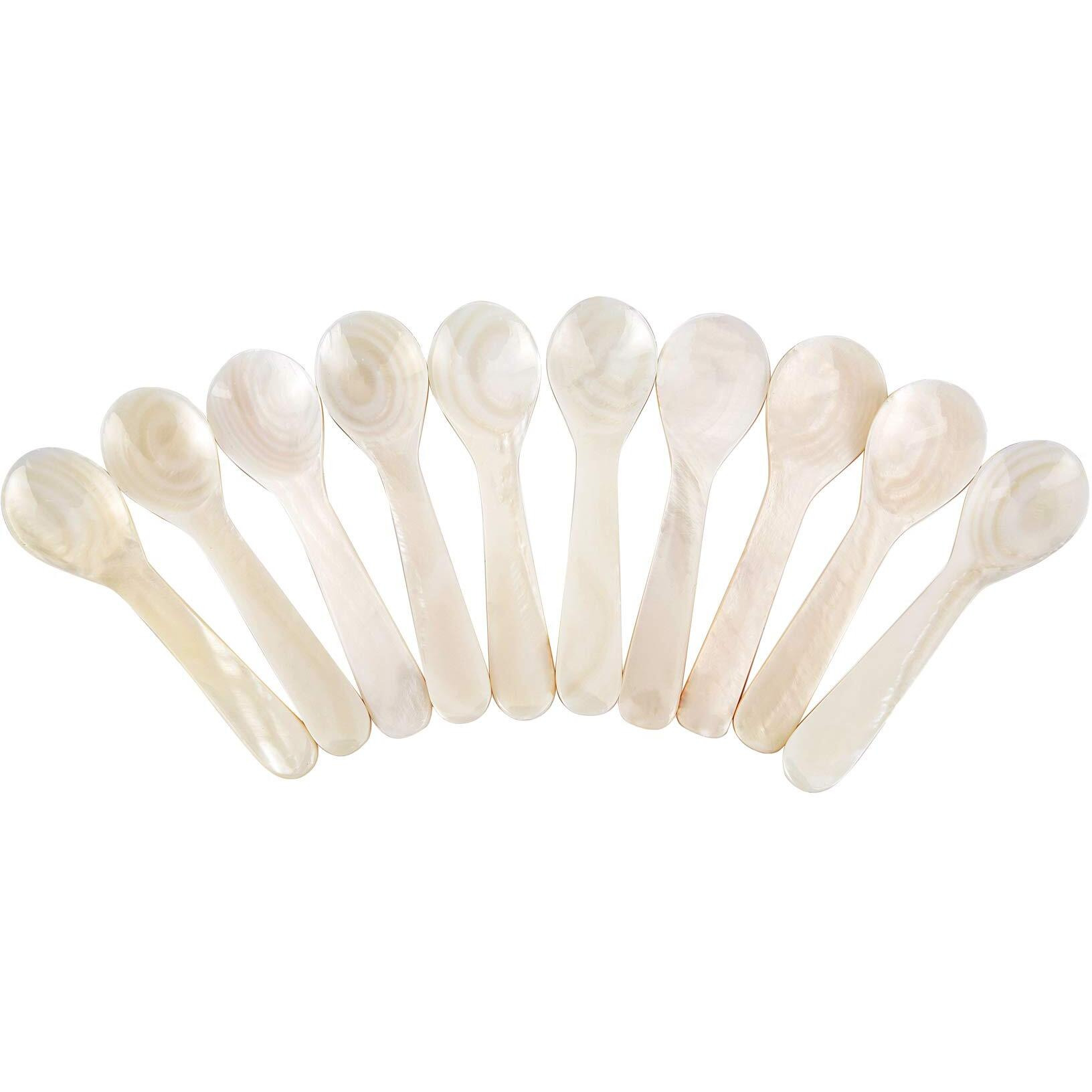 Duebel Set Of 10 White Mother Of Pearl 3.15'' Caviar Spoons For Caviar  Egg  Coffee Serving (White  8Cm X 2.3Cm)