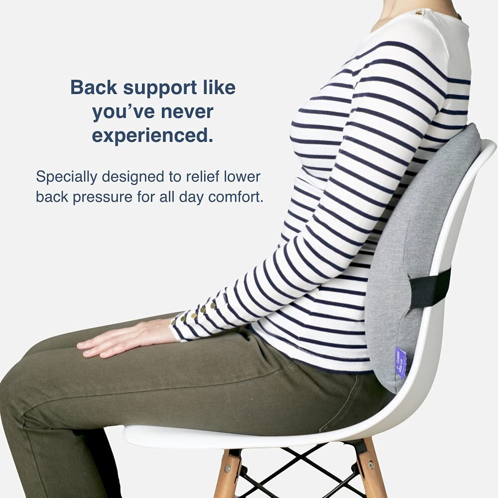 Cushion Lab Extra Dense Lumbar Pillow - Patented Ergonomic Multi-Region Firm Back Support For Lower Back Pain Relief - Lumbar Support Cushion W/Strap For Office Chair  Car  Sofa  Plane - Black