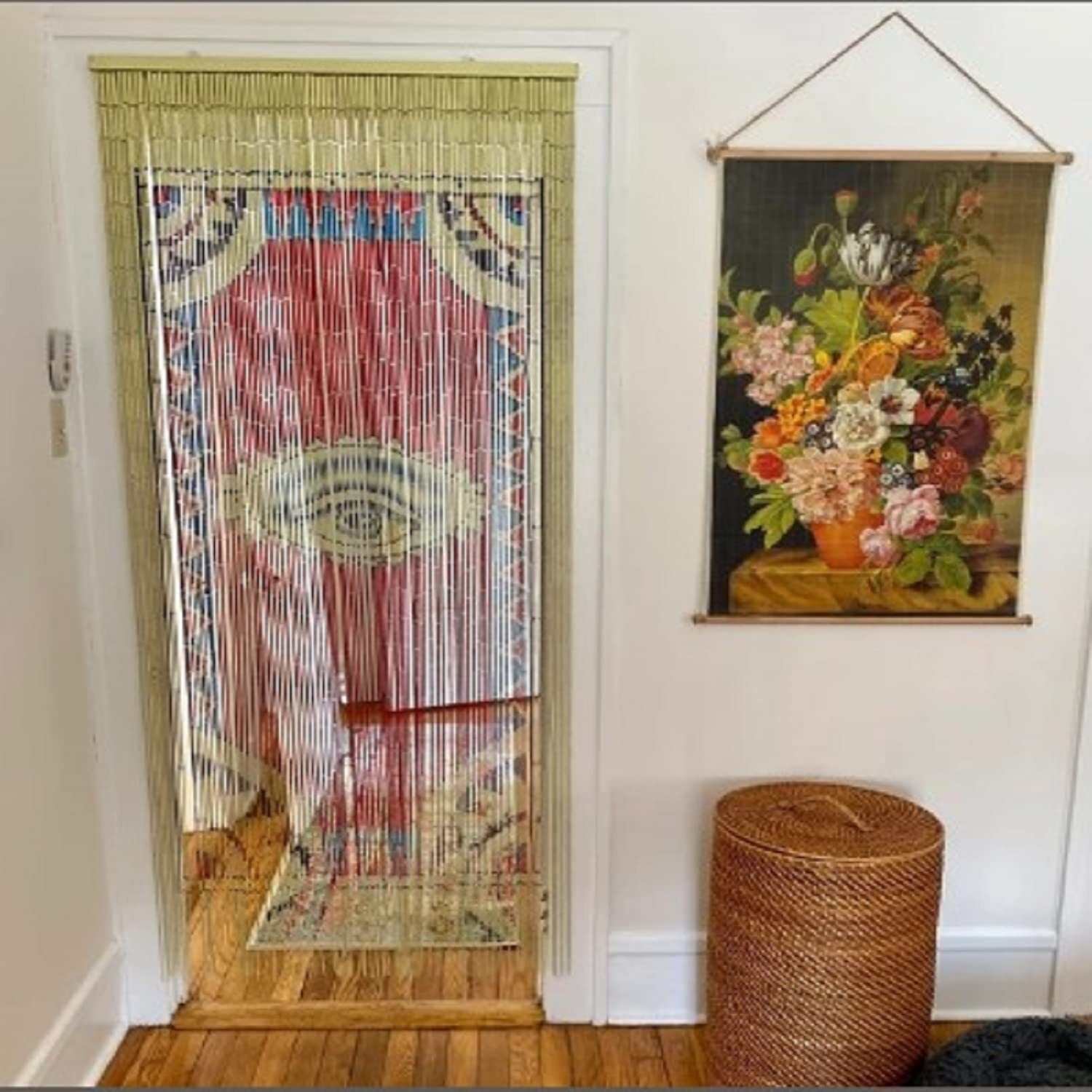 Tachilc The Eye Bamboo Beaded Curtain For Doorway  Boho Beaded Curtain For Closets  Door Beads Decoration  Bamboo Beads For Doorways 35.5 In X 78 In