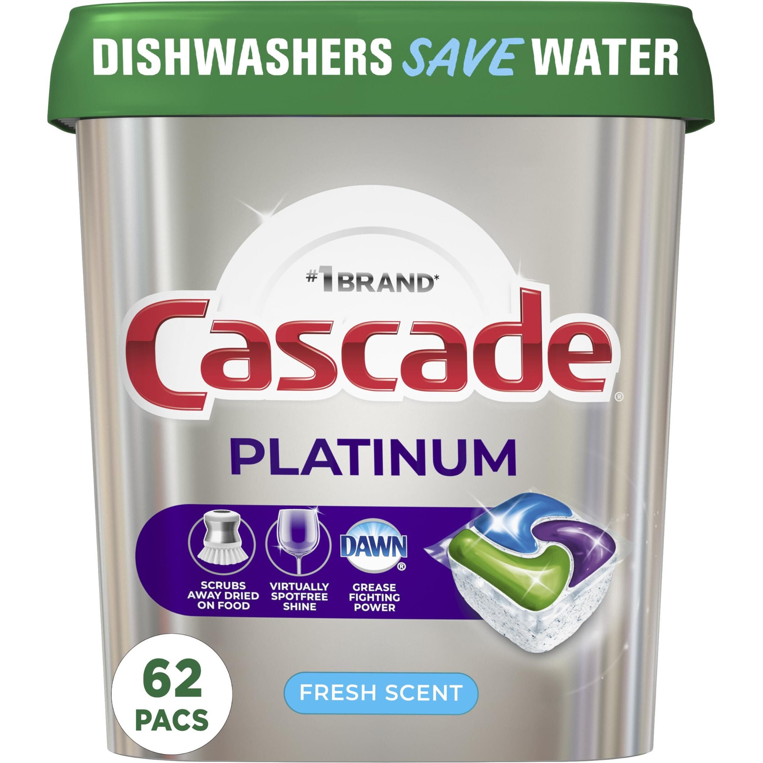 Cascade Platinum Dishwasher Pods  Dishwasher Detergent  Actionpacs  Fresh  62 Count