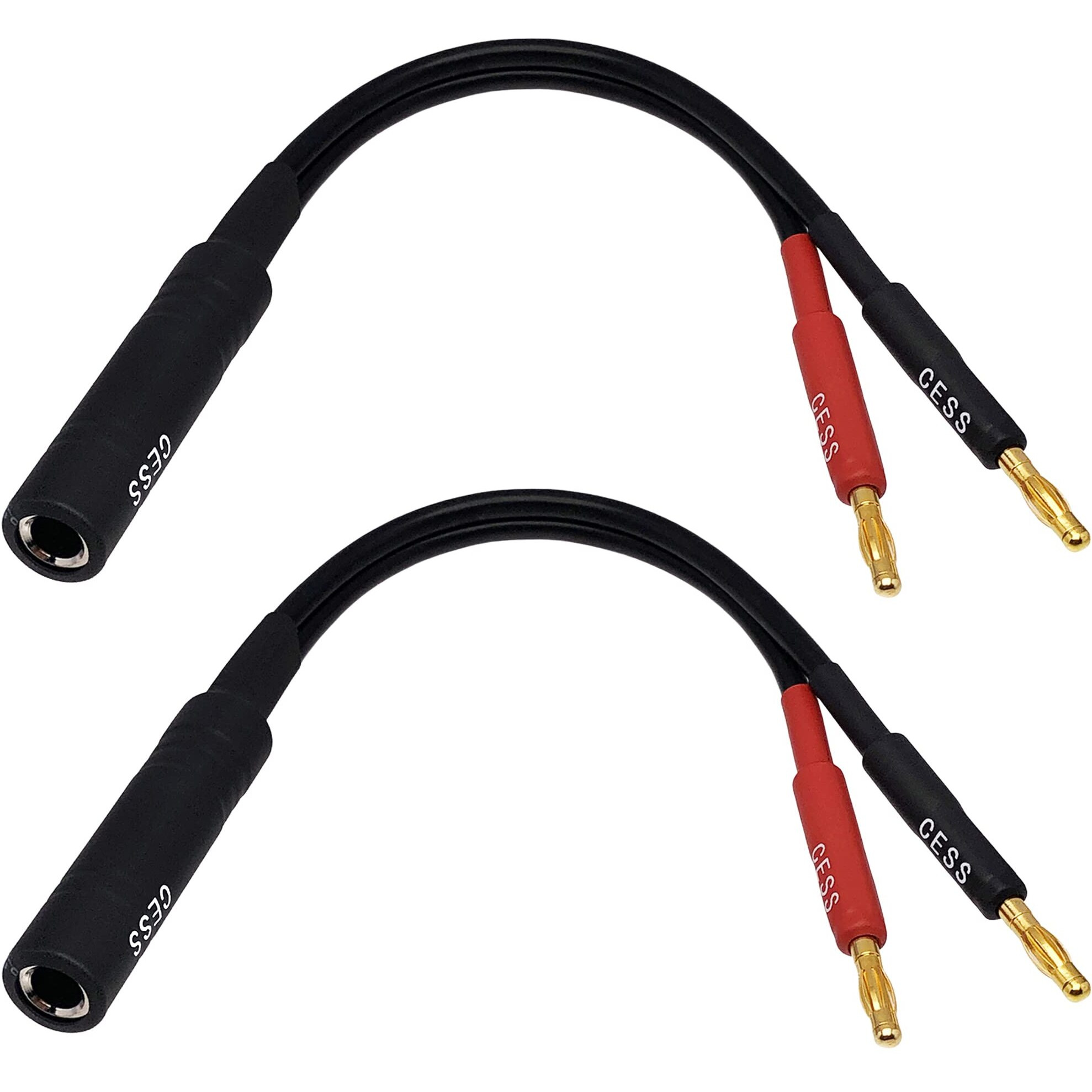 Cess-020 1/4 Inch Ts To Dual Banana Plug Speaker Adaptor  6 Inch - Mono 6.35Mm Female Jack To Banana Cable - 2 Pack