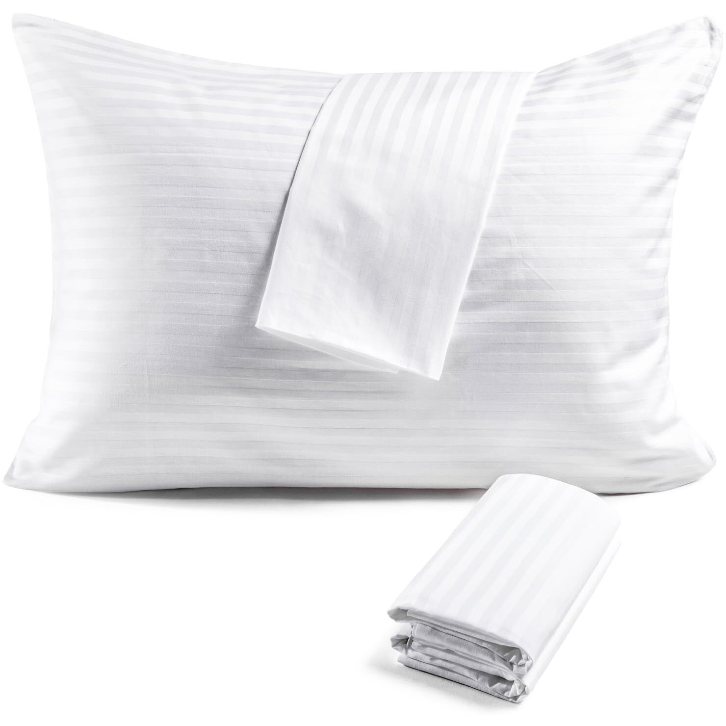 Faunna Zippered Pillow Protectors Cover Soft Comfortable Sateen 100% Long Staple Cotton Quiet And Breathable Bed Pillowcase Standard Size 4 Pack 20X26