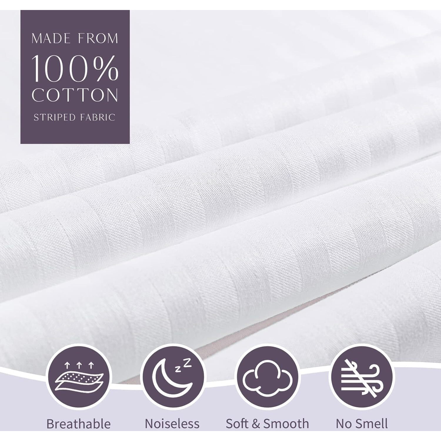 Faunna Zippered Pillow Protectors Cover Soft Comfortable Sateen 100% Long Staple Cotton Quiet And Breathable Bed Pillowcase Standard Size 4 Pack 20X26