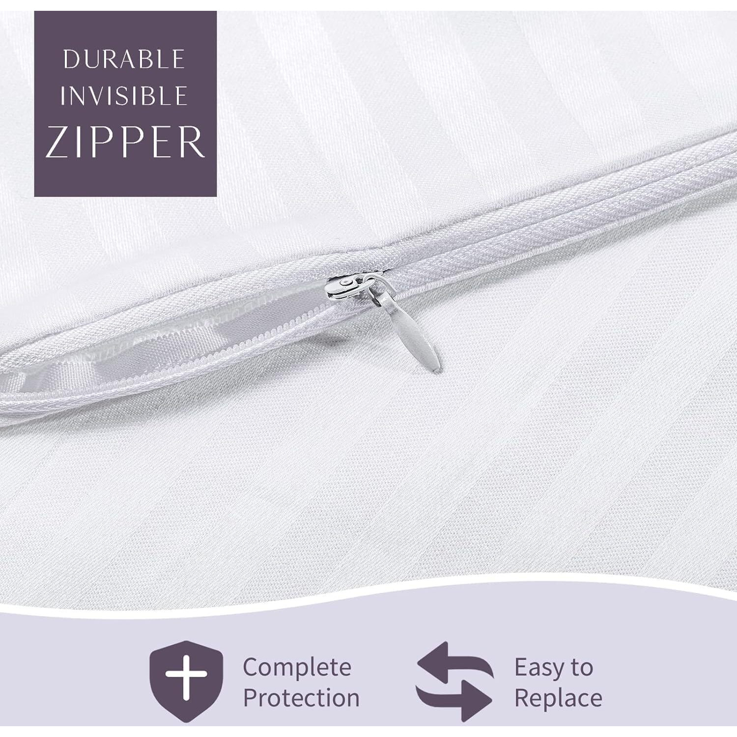 Faunna Zippered Pillow Protectors Cover Soft Comfortable Sateen 100% Long Staple Cotton Quiet And Breathable Bed Pillowcase Standard Size 4 Pack 20X26