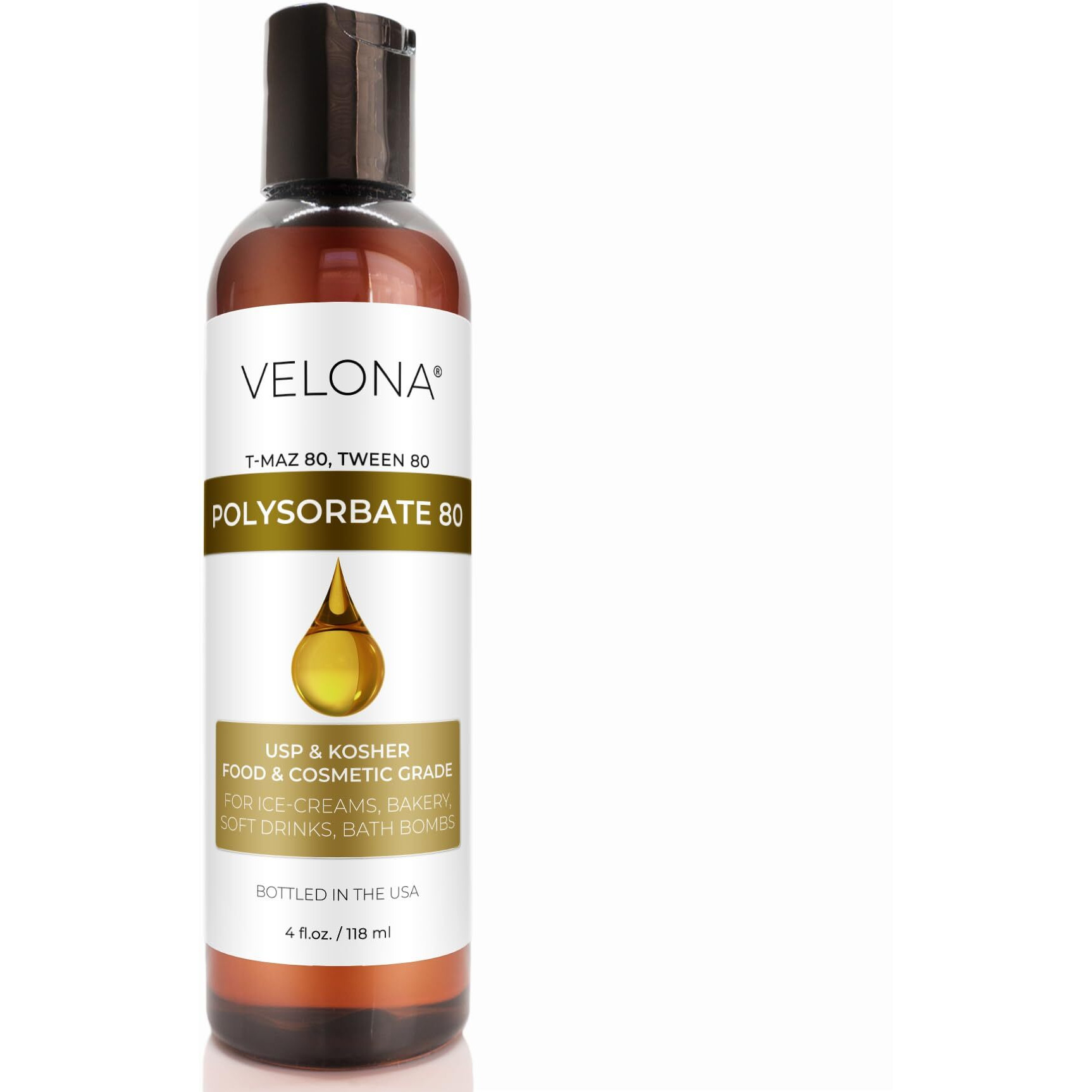 Polysorbate 80 By Velona - 4 Fl Oz | Solubilizer  Food & Cosmetic Grade | All Natural For Cooking  Skin Care And Bath Bombs  Sprays  Foam Maker | Use Today - Enjoy Results