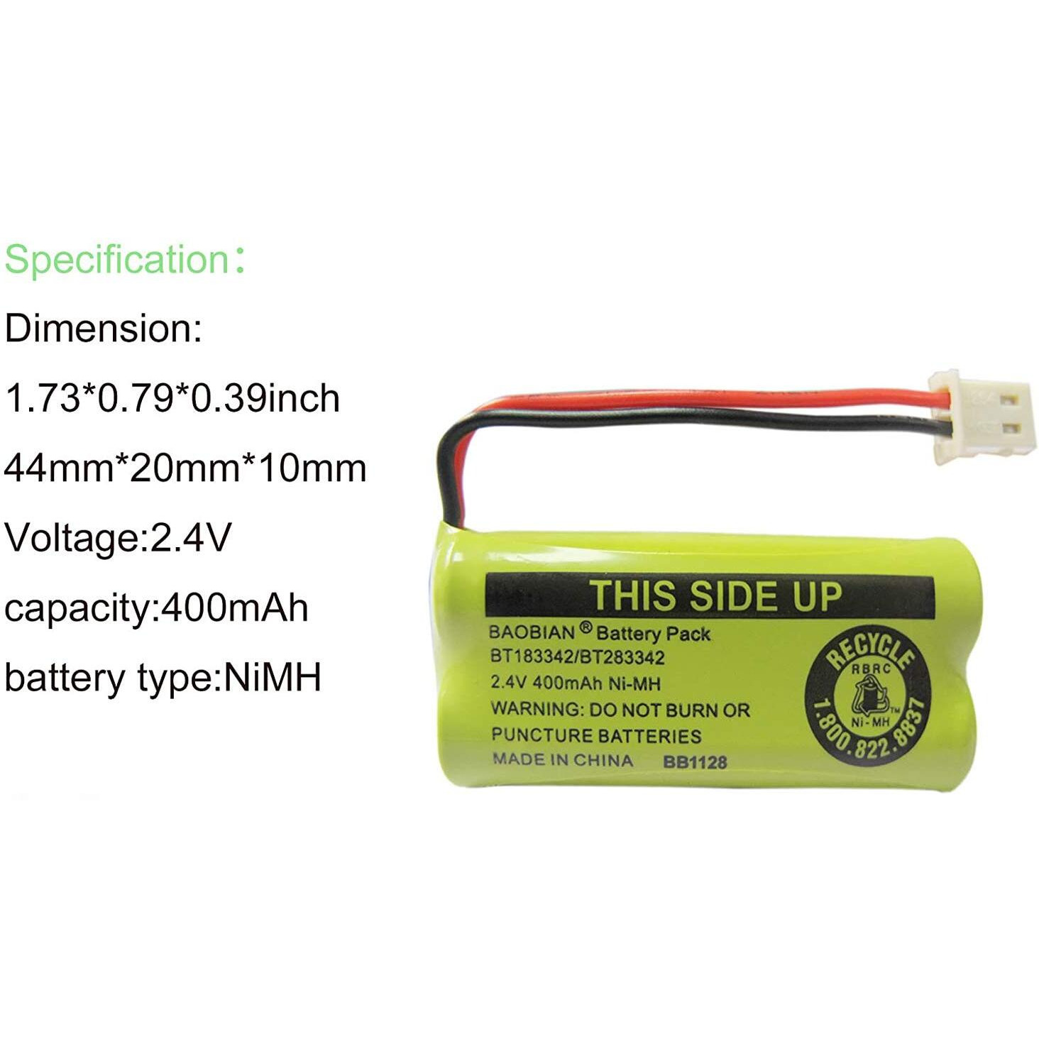 Baobian 2.4V 400Mah Cordless Home Phone Battery Compatible With At&T Bt162342 Bt-162342 Bt166342 Bt-166342 Bt266342 Bt-266342 Bt183342 Bt-183342 Bt283342 Bt-283342 Vtech Cs6329 Cs6114 Cs6419(4 Pack)