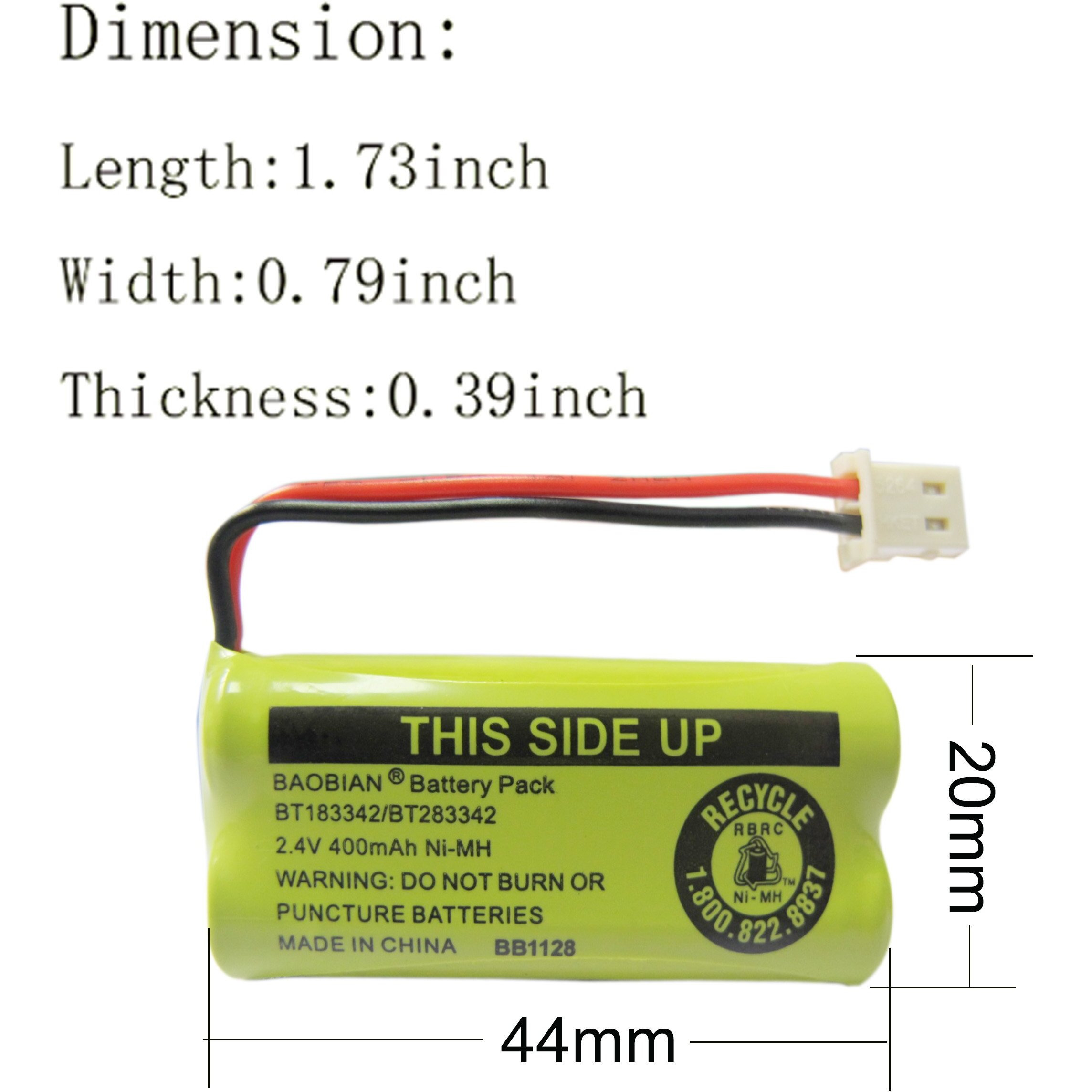 Baobian 2.4V 400Mah Cordless Home Phone Battery Compatible With At&T Bt162342 Bt-162342 Bt166342 Bt-166342 Bt266342 Bt-266342 Bt183342 Bt-183342 Bt283342 Bt-283342 Vtech Cs6329 Cs6114 Cs6419(4 Pack)