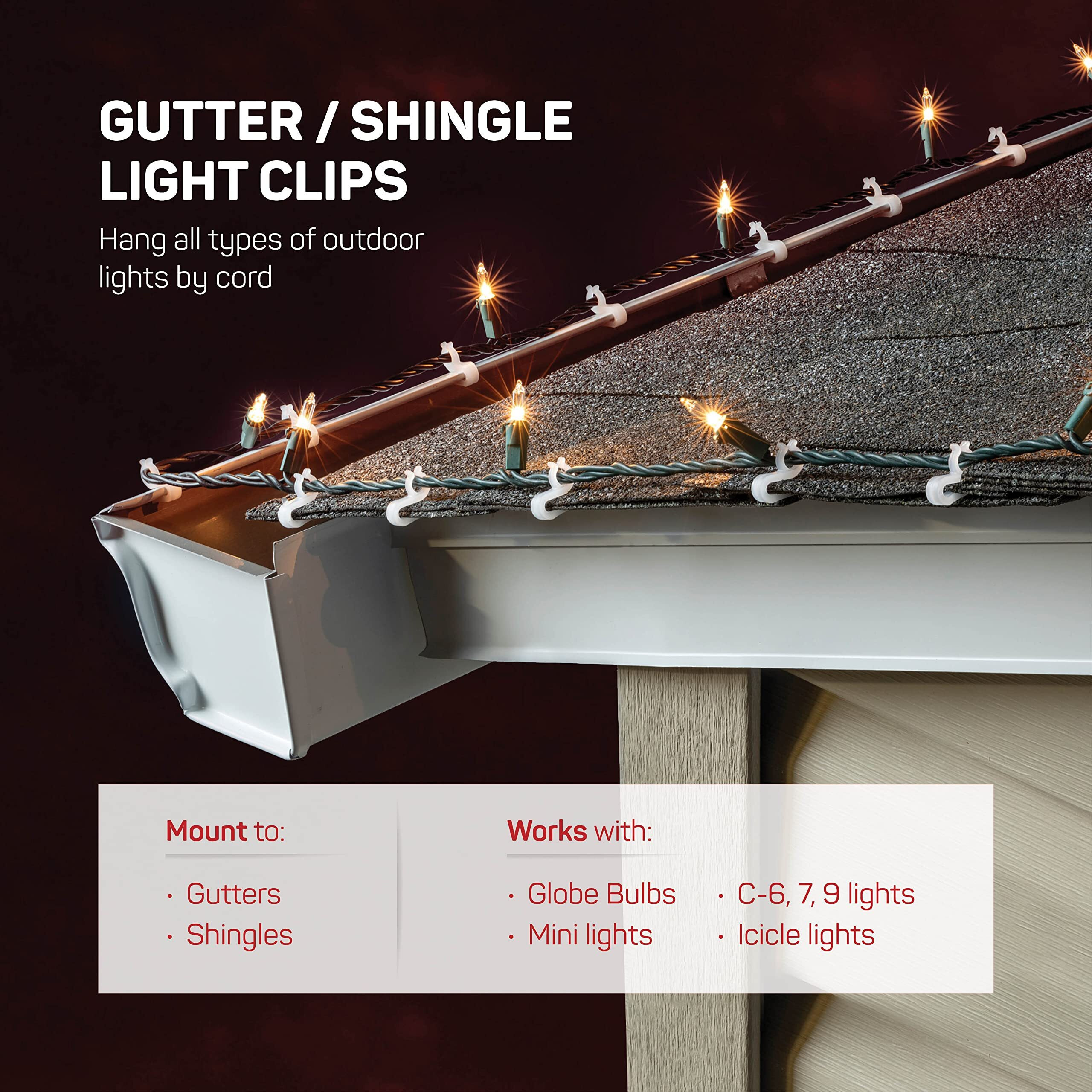 Christmas Light Clips - [Set Of 200] Mini Light Clips For Christmas Lights - Light Clips For Gutters - Light Clips For Shingles - Gutter Clips For Hanging Outdoor Lights - Usa Made - No Tools Required