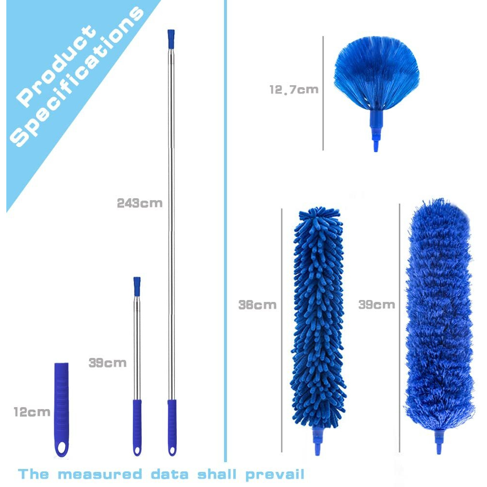 Buysenton Microfibre Duster For High Ceilings  Duster For Cleaning Fan Cobweb  100"" Telescopic Extension Pole Kit  Reusable Duster  Washable Lightweight Duster For Ceiling Fan Webs  Blinds