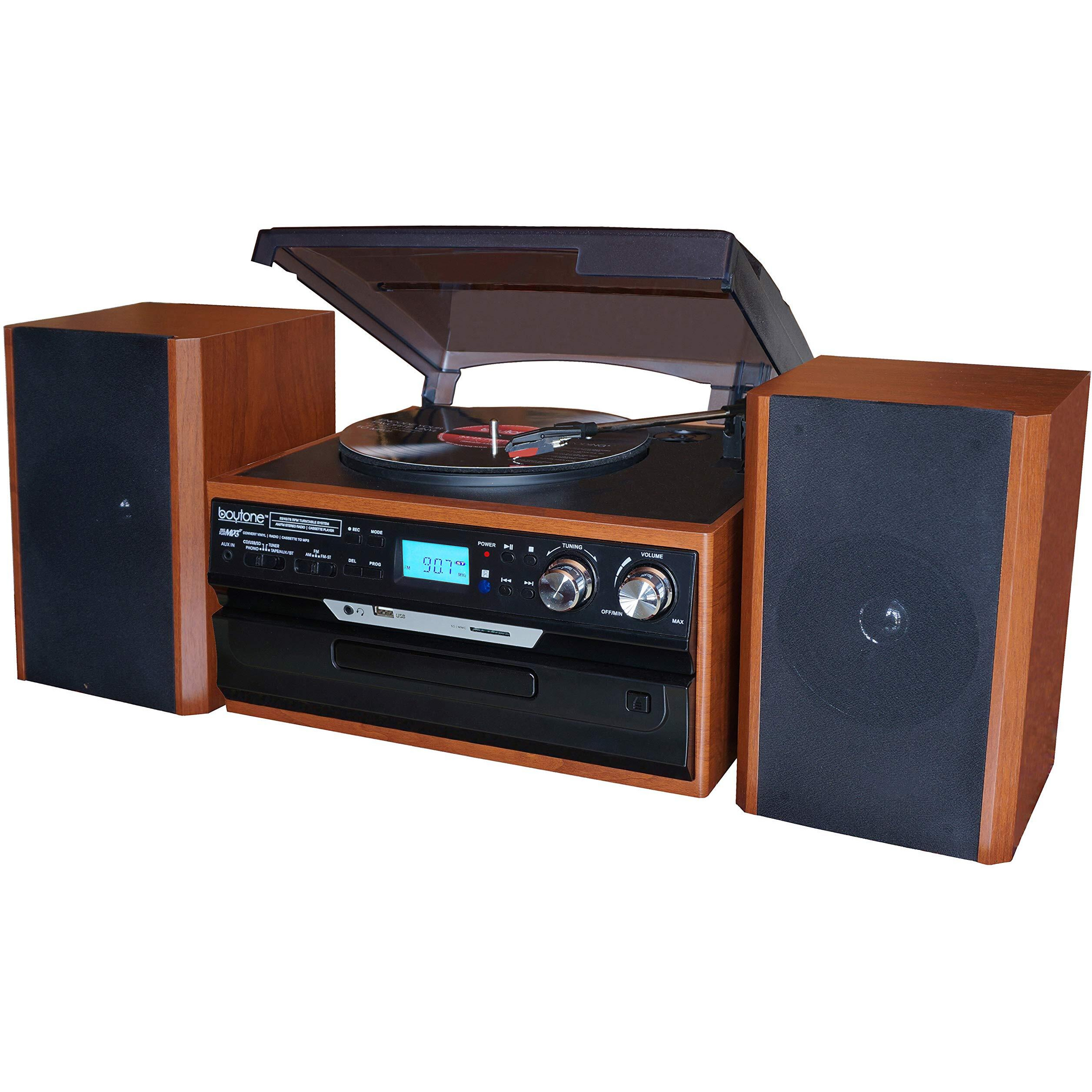 Boytone Bt-24Mb Bluetooth Classic Style Record Player Turntable With Am/Fm Radio  Cd/Cassette Player  2 Separate Stereo Speakers  Record From Vinyl  Radio  And Cassette To Mp3  Sd Slot  Usb  Aux.