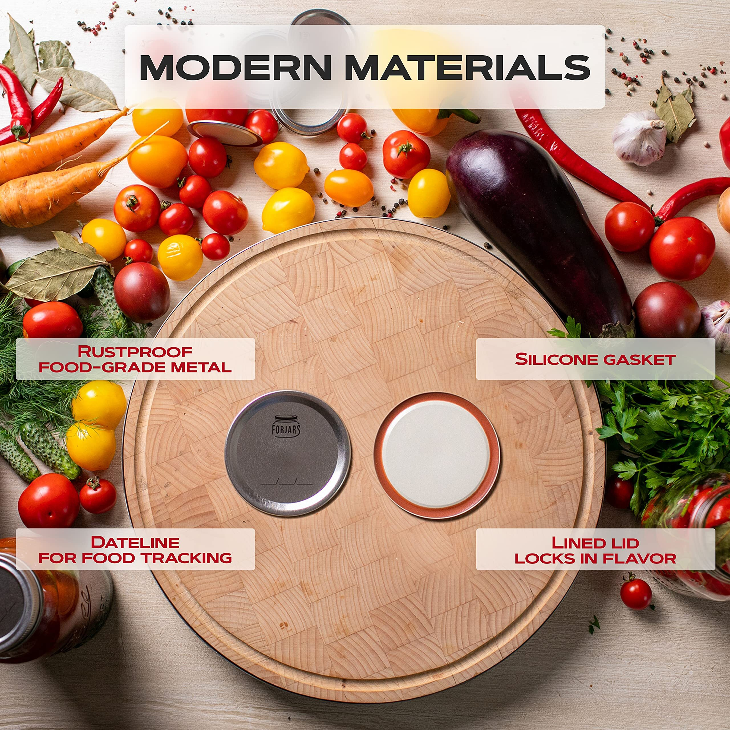 Forjars Wide Mouth Canning Lids And Rings - 24 Pcs / 12 Sets - Airtight Seals On Mason Jars To Preserve Food For Meal Prep - 2.7 In. Stainless Steel And Bands With Silicone Seals - Canning Supplies