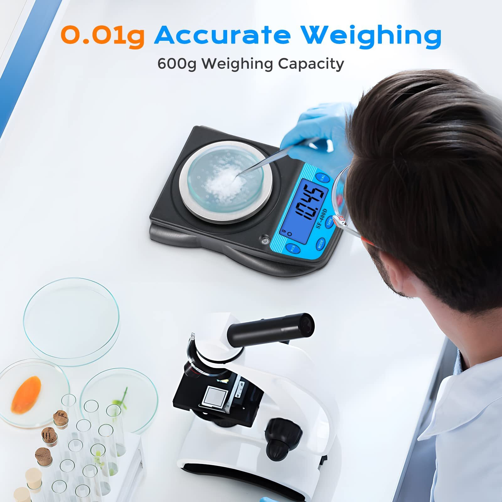 Bonvoisin Digital Lab Scale 600G X 0.01G Precision Electronic Scale Lcd Display Analytical Balance Jewelry Scale Scientific Scale 0.01G Accuracy