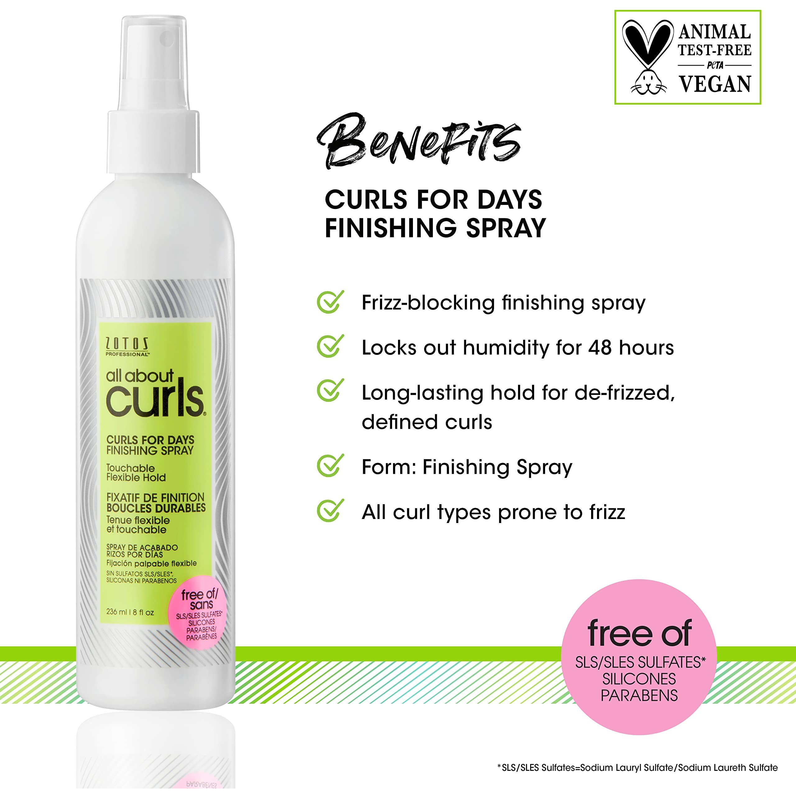 All About Curls Curls For Days Finishing Spray | Touchable Flexible Hold | De-Frizz | Locks Out Humidity | All Curly Hair Types | Vegan & Cruelty Free | Sulfate Free | 8 Fl Oz