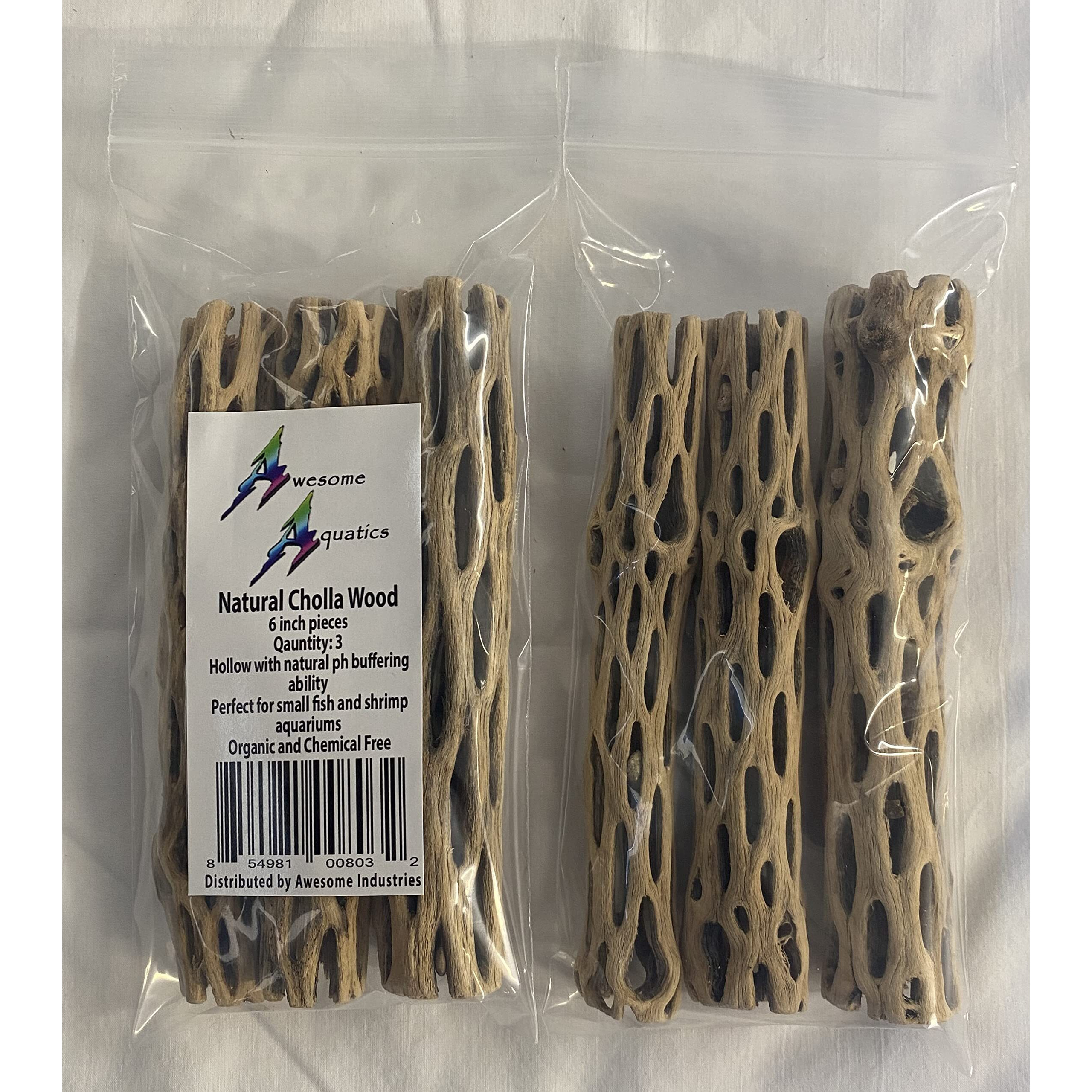 Awesome Aquatic Natural Cholla/Choya Wood 3 Pieces 6  For Shrimp Habitat And Food Treat Hermit Crabs Plecos Aquarium Decoration Lowers Ph Hideouts And Chew Toys Reptiles Thorn Free Dried Organic