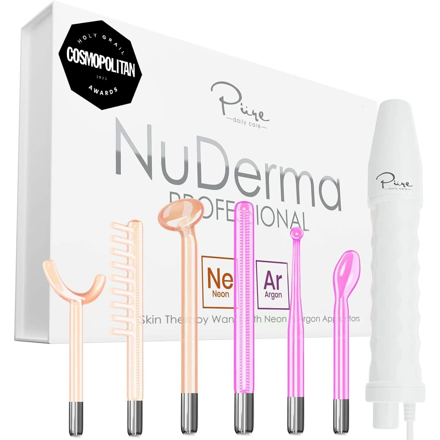 Nuderma Professional Skin Therapy Wand - Portable Skin Therapy Machine With 6 Neon & Argon Wands - Boost Your Skin - Clear Firm & Tighten