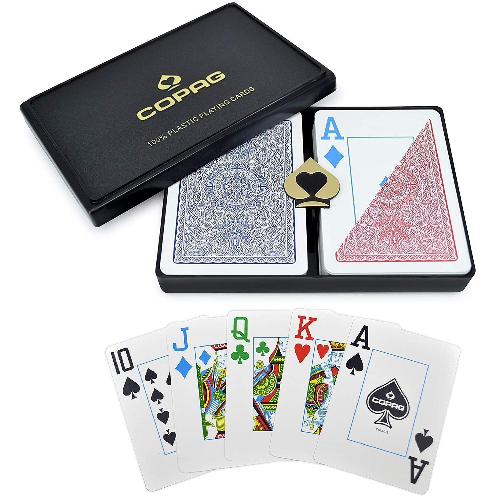 Copag 4-Color Design 100% Plastic Playing Cards  Poker Size Jumbo Index Red/Blue Double Deck Set