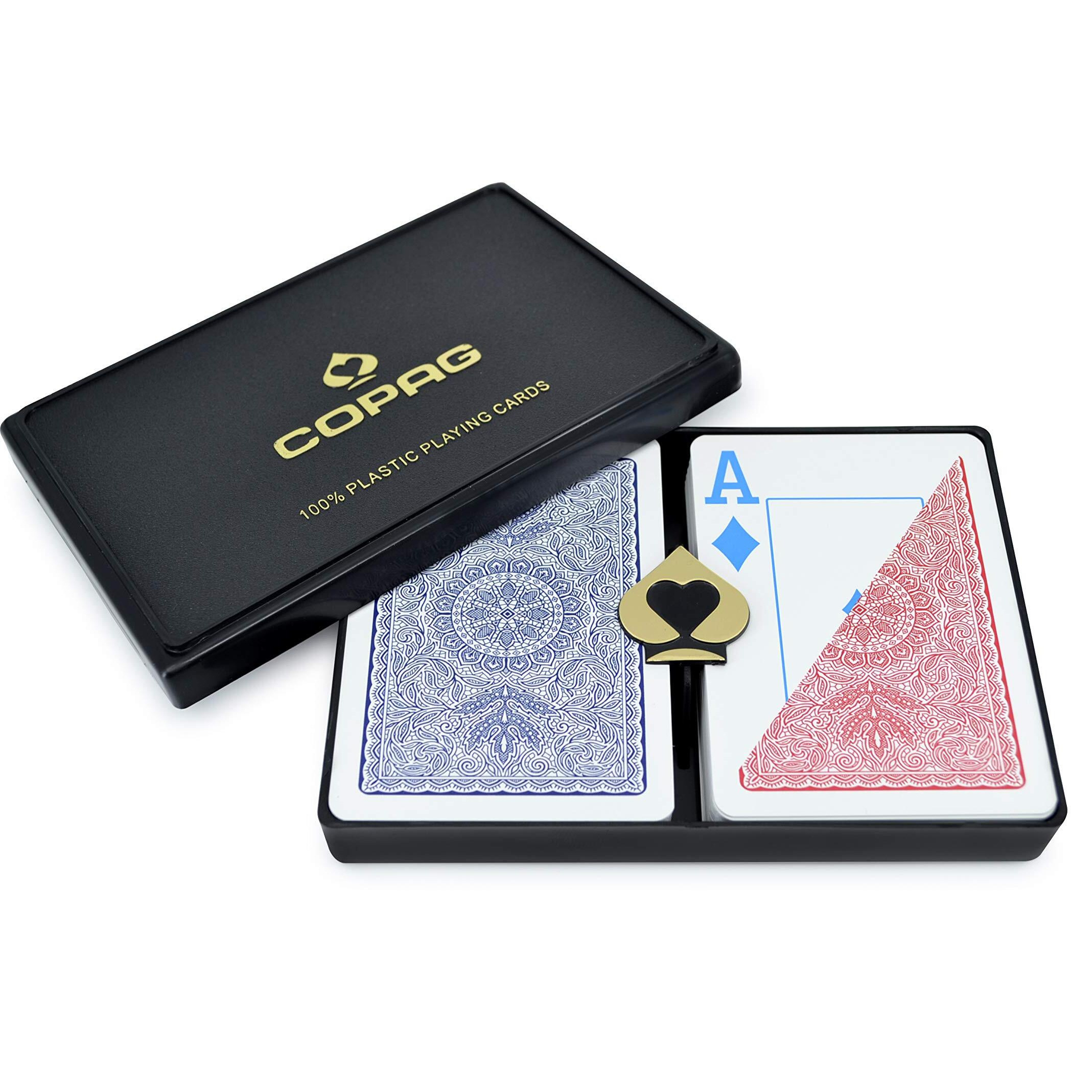 Copag 4-Color Design 100% Plastic Playing Cards  Poker Size Jumbo Index Red/Blue Double Deck Set
