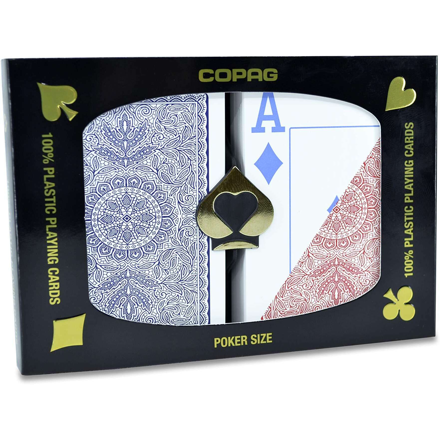 Copag 4-Color Design 100% Plastic Playing Cards  Poker Size Jumbo Index Red/Blue Double Deck Set
