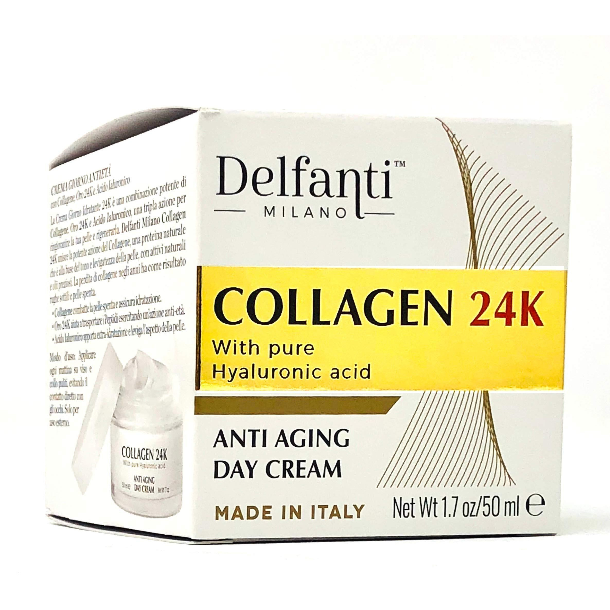 Delfanti-Milano  Collagen 24K  Anti-Aging Day Cream  Face And Neck Moisturizer With Pure Hyaluronic Acid  Made In Italy.