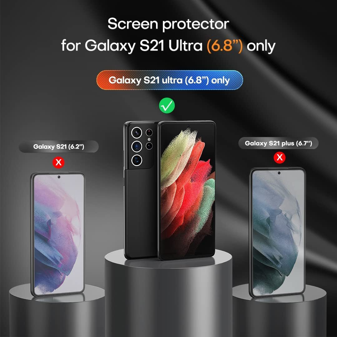 Tauri [2+2 Pack Designed For Samsung Galaxy S21 Ultra 5G 6.8 - Inch  2 Pack Flexible Tpu Screen Protector + 2 Pack Camera Lens Protector Support Fingerprint Unlock Easy Installation Bubble Free