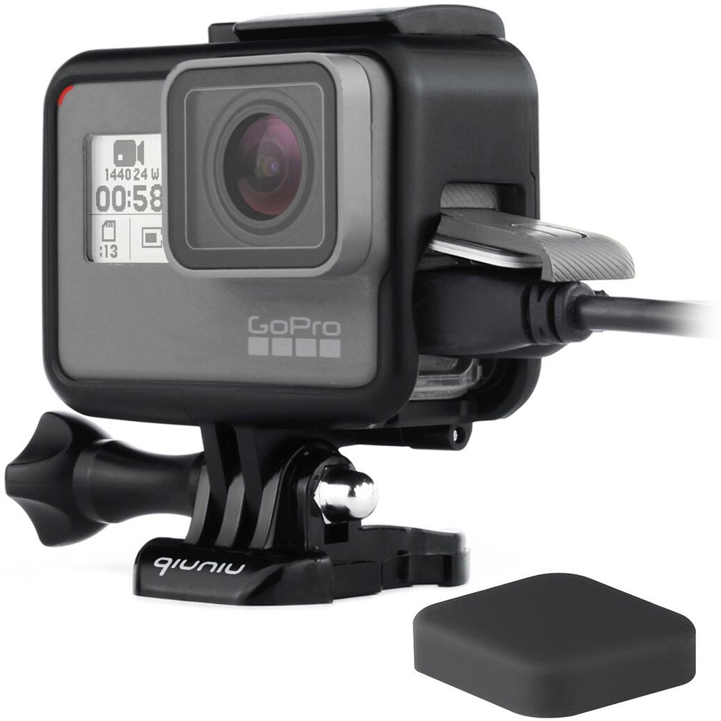 Frame Mount Housing Case For Gopro Hero 5/6/7 Black Action Camera - Protective Case With Quick Release Buckle  Long Thumb Bolt Screw  And Lens Cap - Black