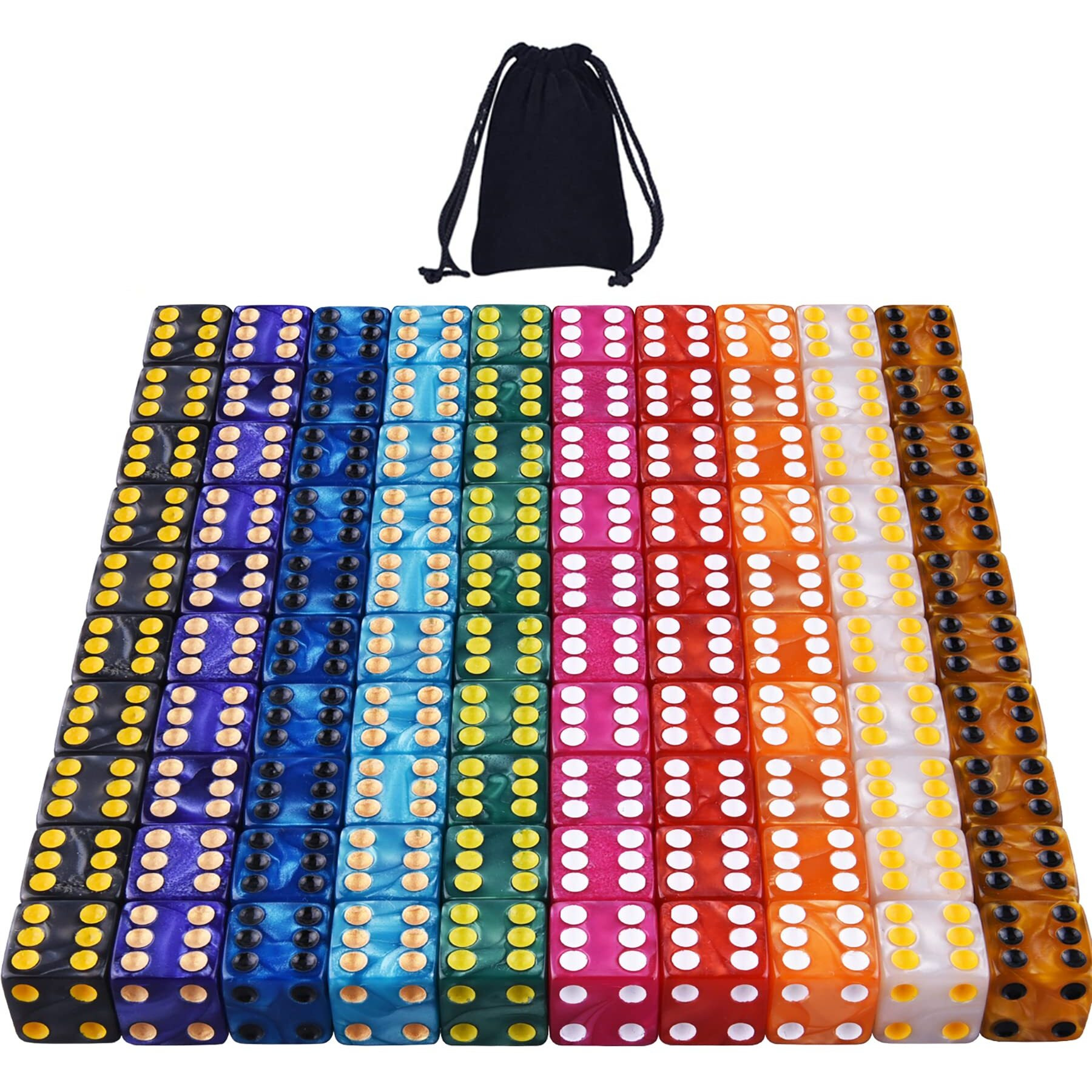 Austor 100 Pieces 6 Sided Dice Set 10 X 10 Pearl Colors Square Corner Dice With Velvet Pouch For Tenzi  Farkle  Yahtzee  Bunco Or Teaching Math